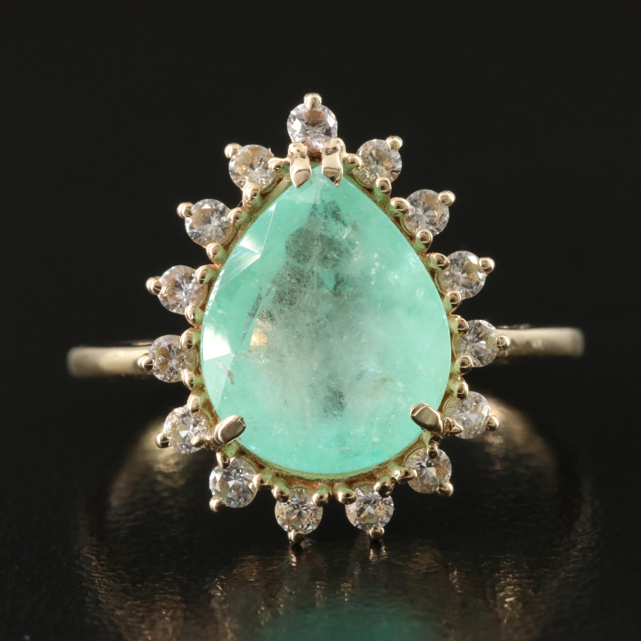 14K 3.02 CT Emerald and White Topaz Ring