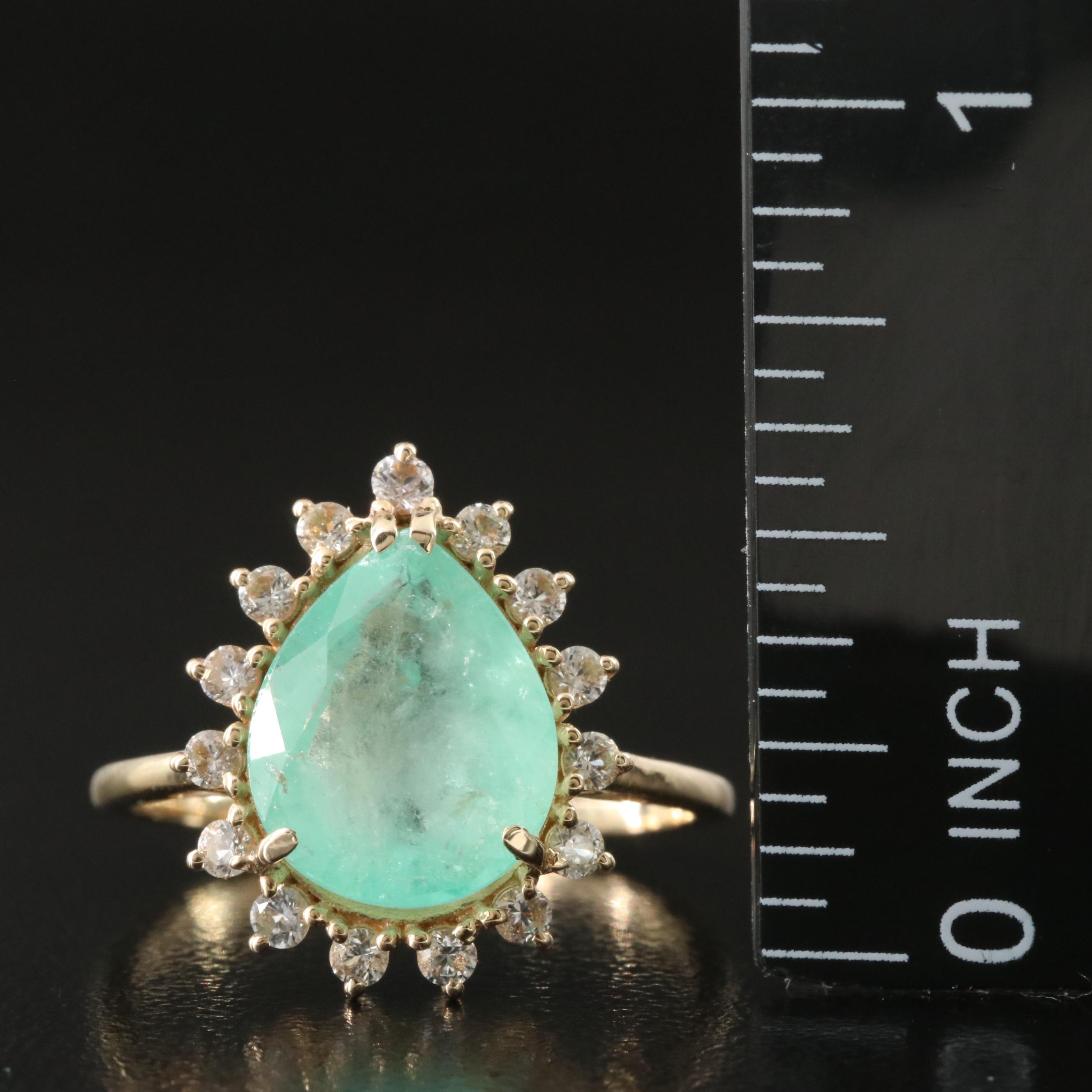 14K 3.02 CT Emerald and White Topaz Ring