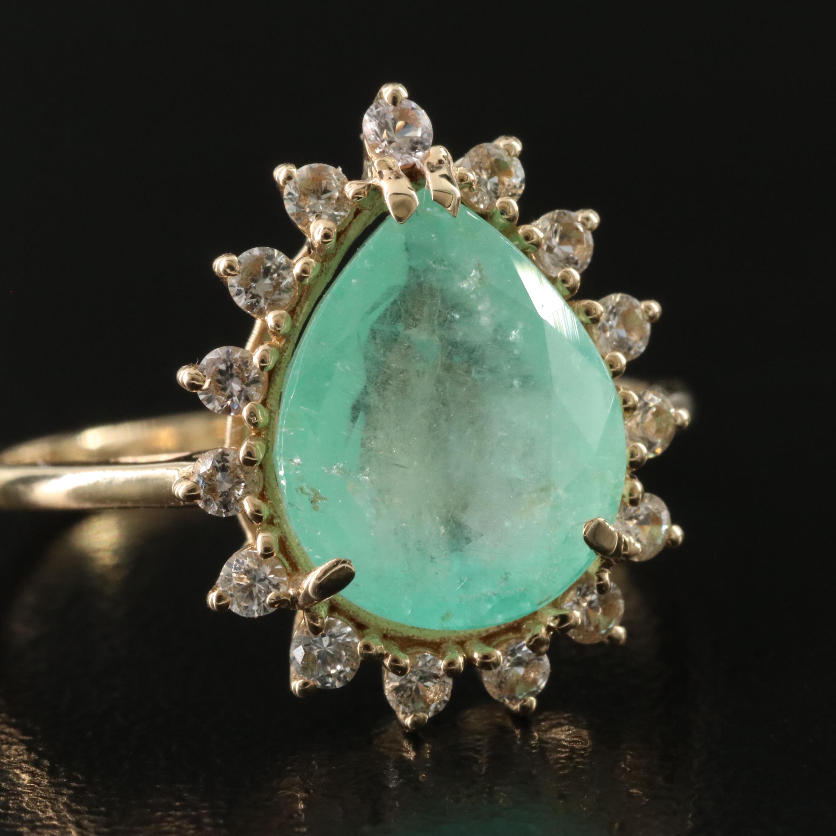 14K 3.02 CT Emerald and White Topaz Ring