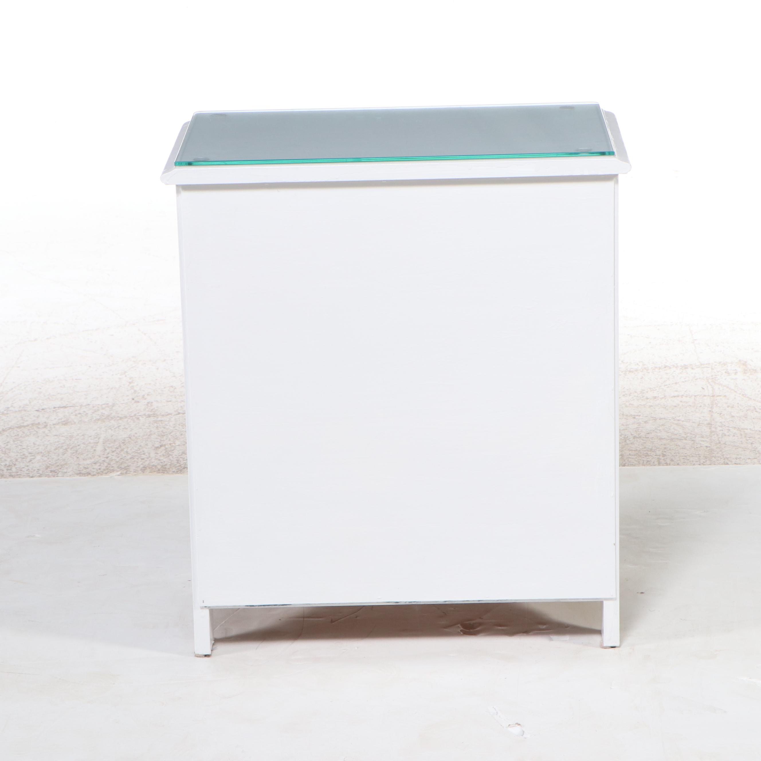 Contemporary White-Painted Wood Three-Drawer Chest with Glass Top