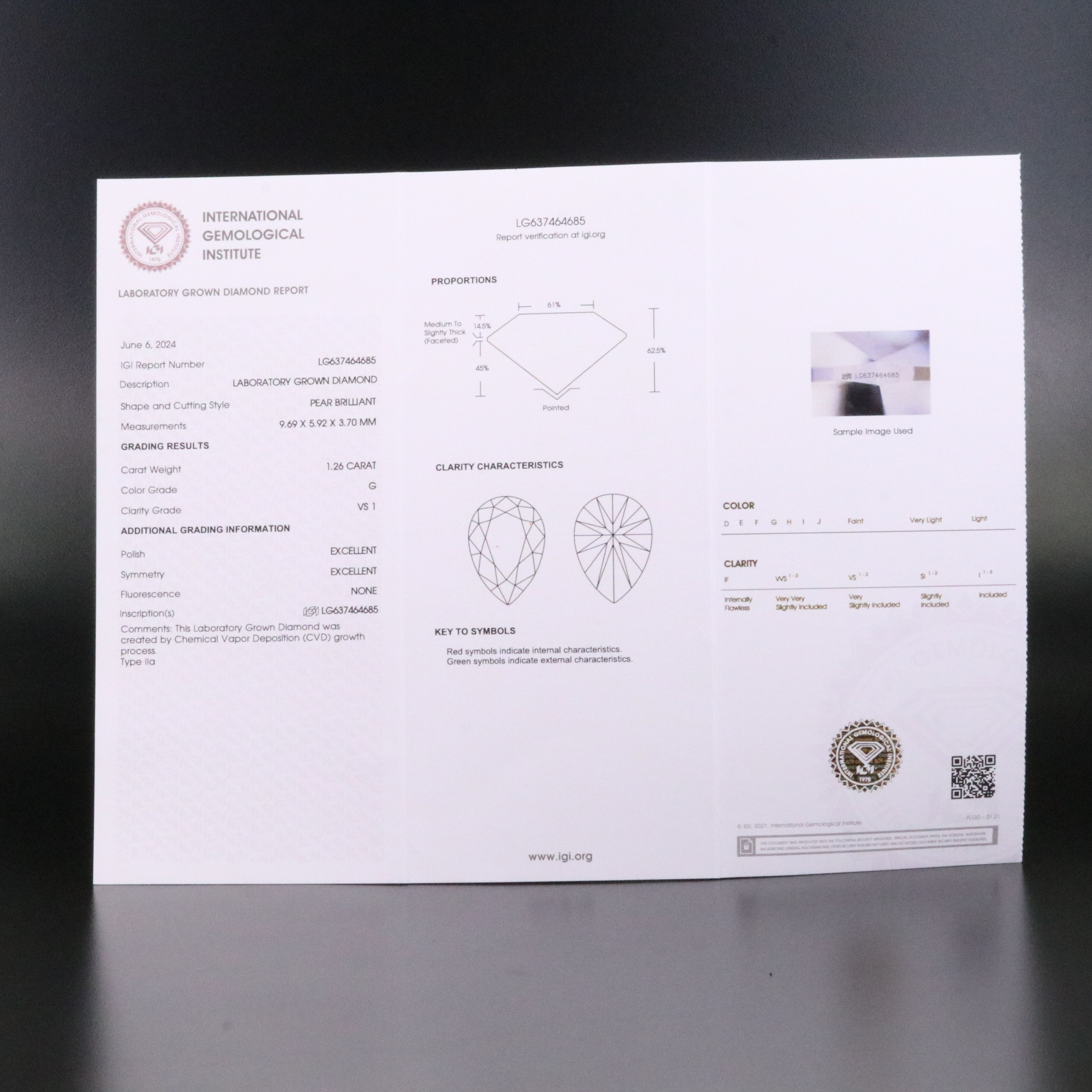 Loose 1.26 CT Lab Grown Diamond with IGI Report