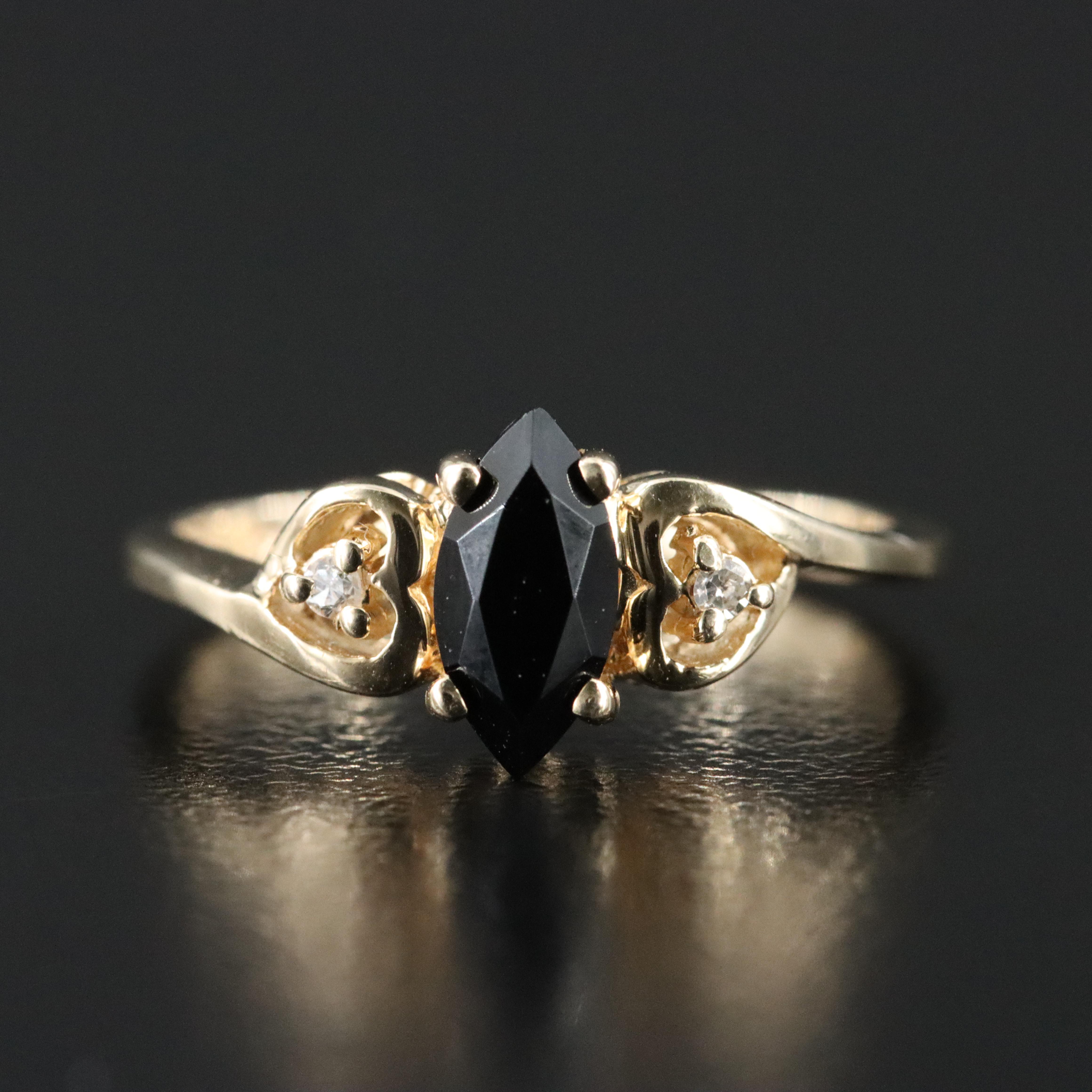 10K Black Onyx and Diamond Ring