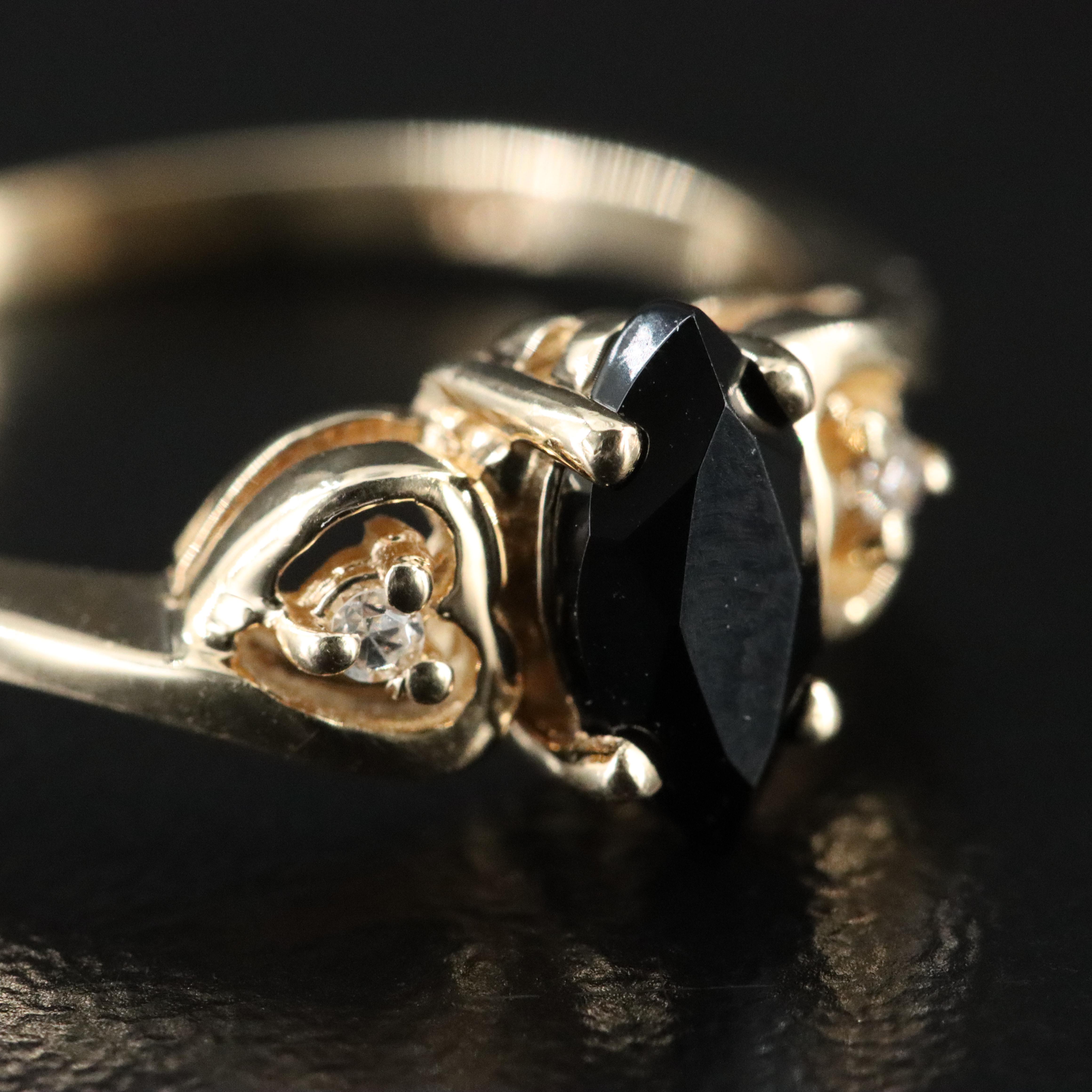 10K Black Onyx and Diamond Ring