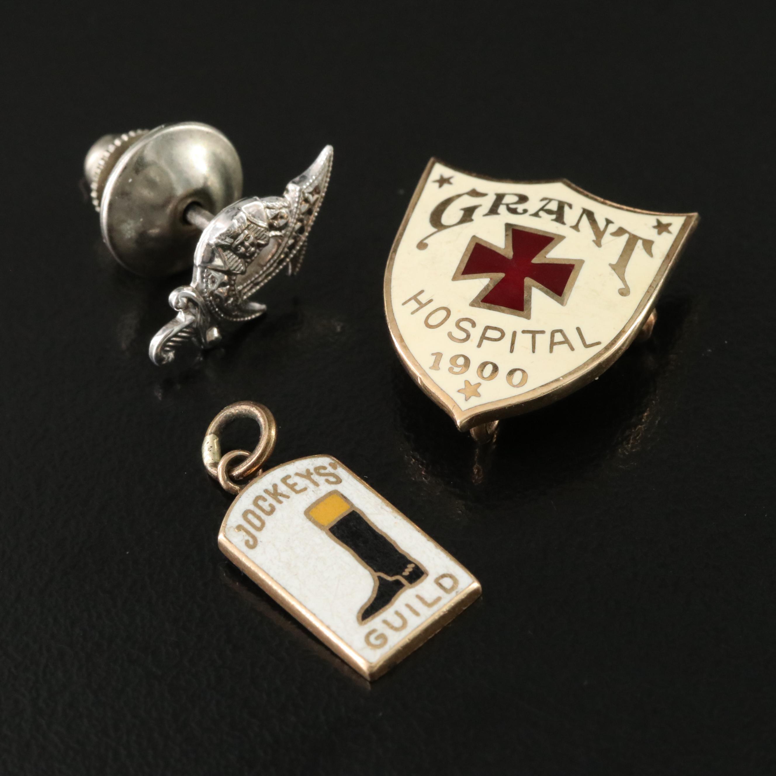 14K Shriner Pin and Jockey's Guild Pendant with 10K Service Pin