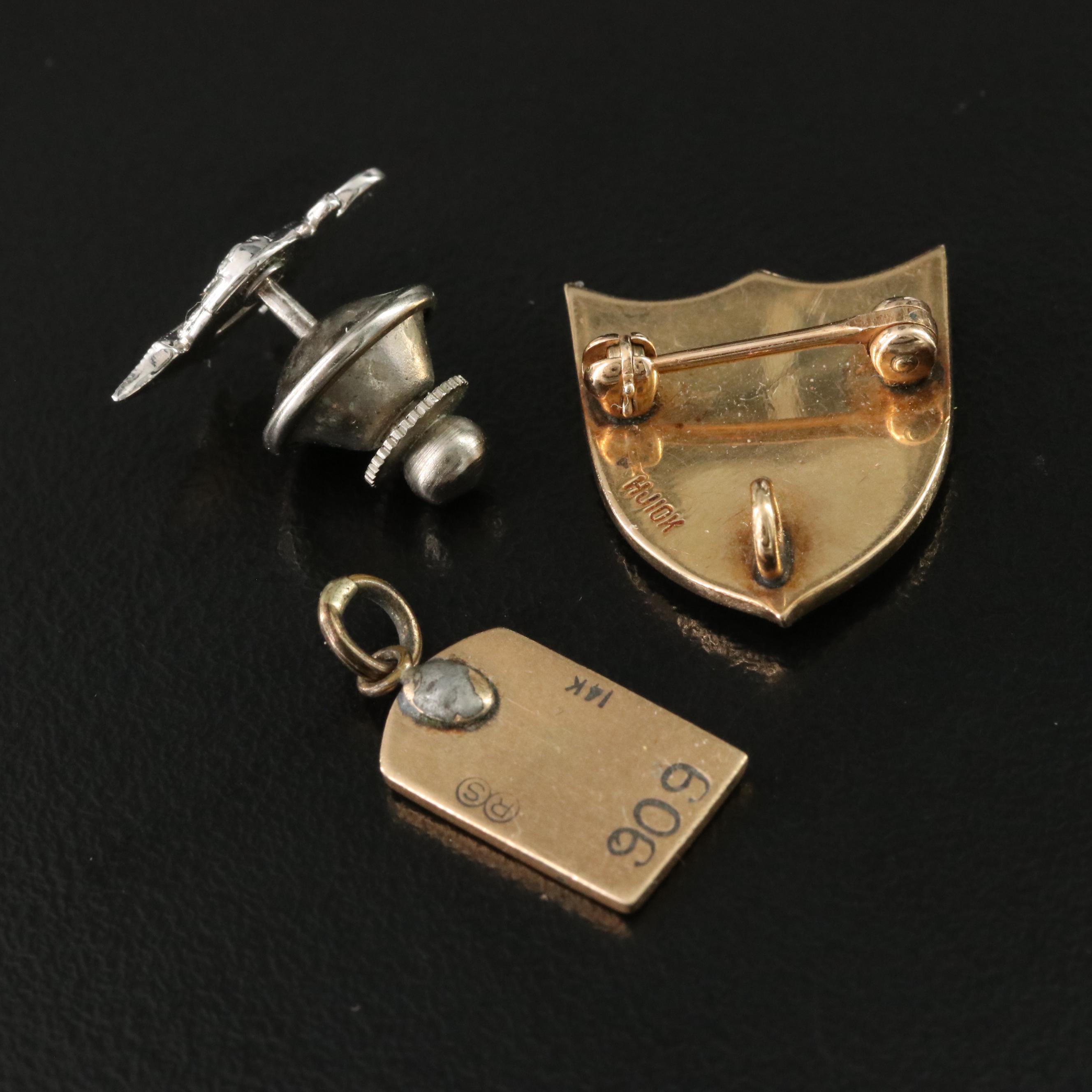 14K Shriner Pin and Jockey's Guild Pendant with 10K Service Pin