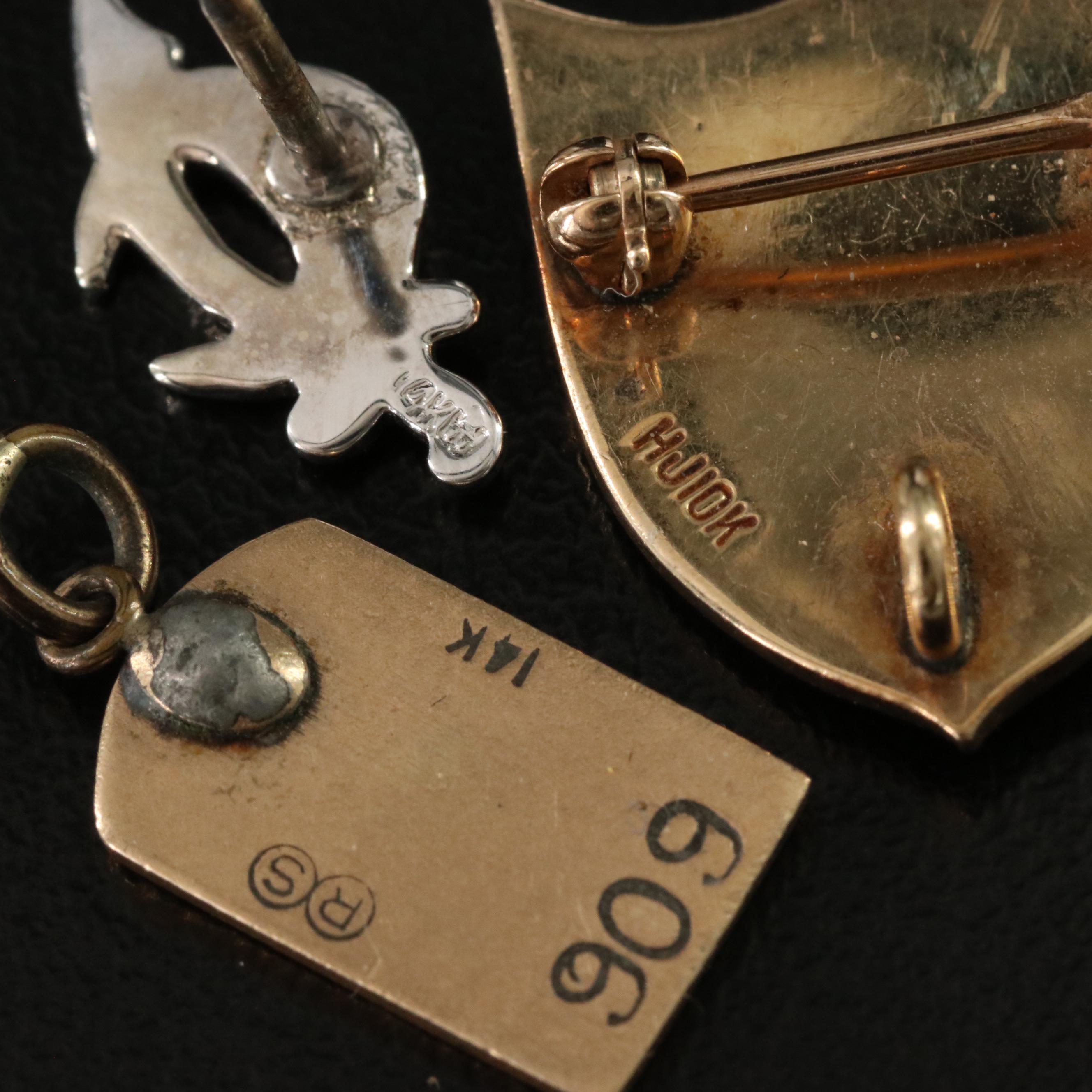 14K Shriner Pin and Jockey's Guild Pendant with 10K Service Pin