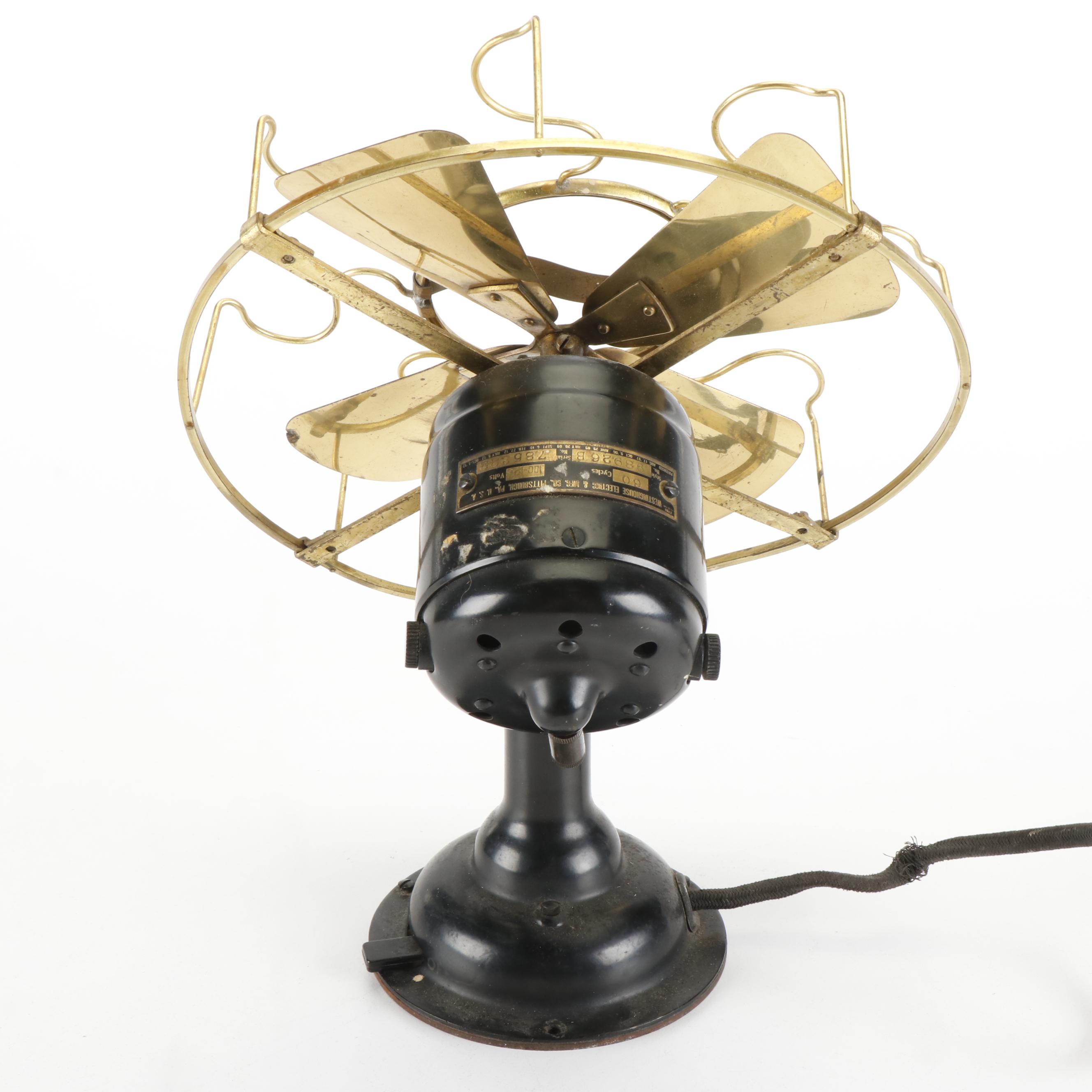 Westinghouse Brass Blade Cast Iron Desk Fan, Early 20th Century