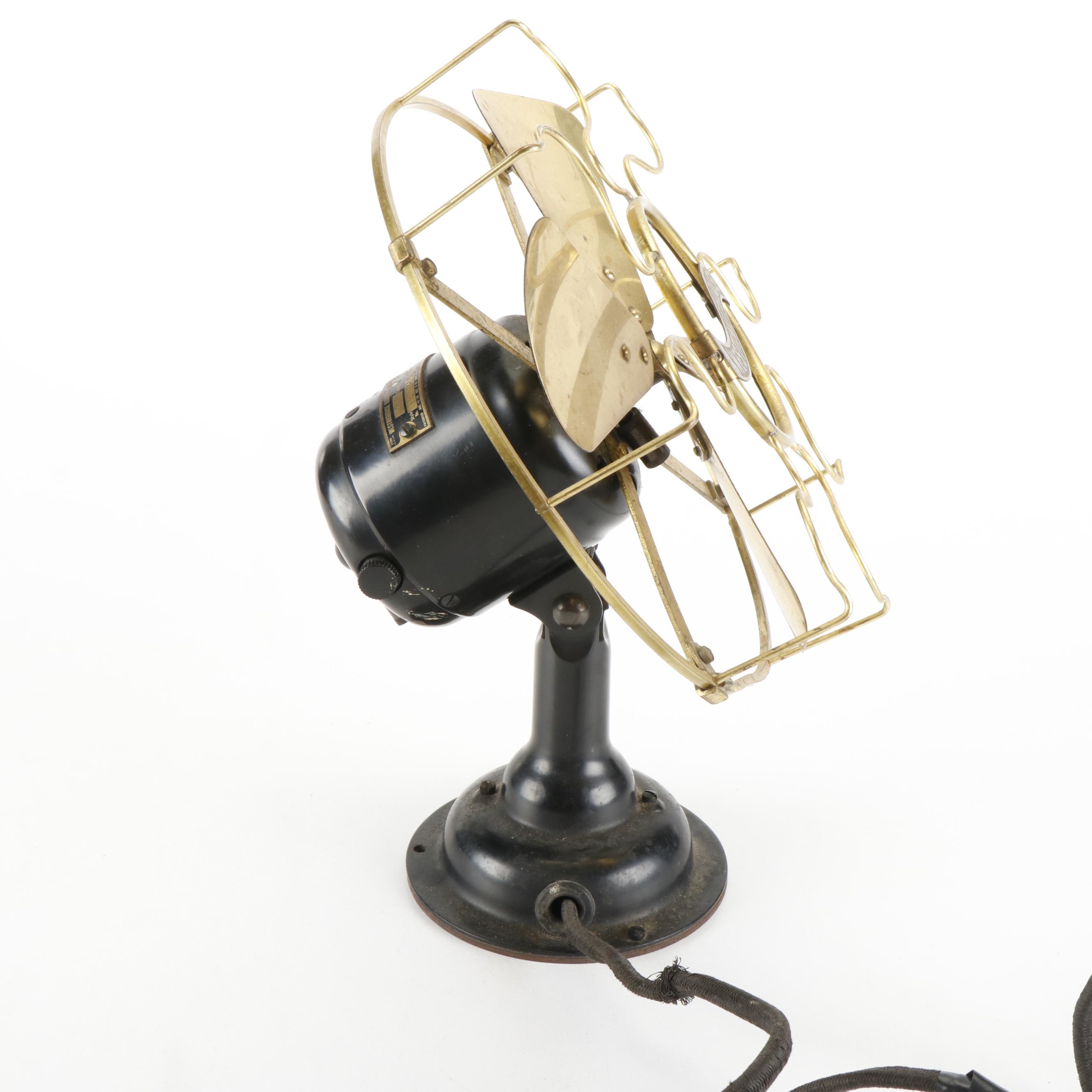 Westinghouse Brass Blade Cast Iron Desk Fan, Early 20th Century