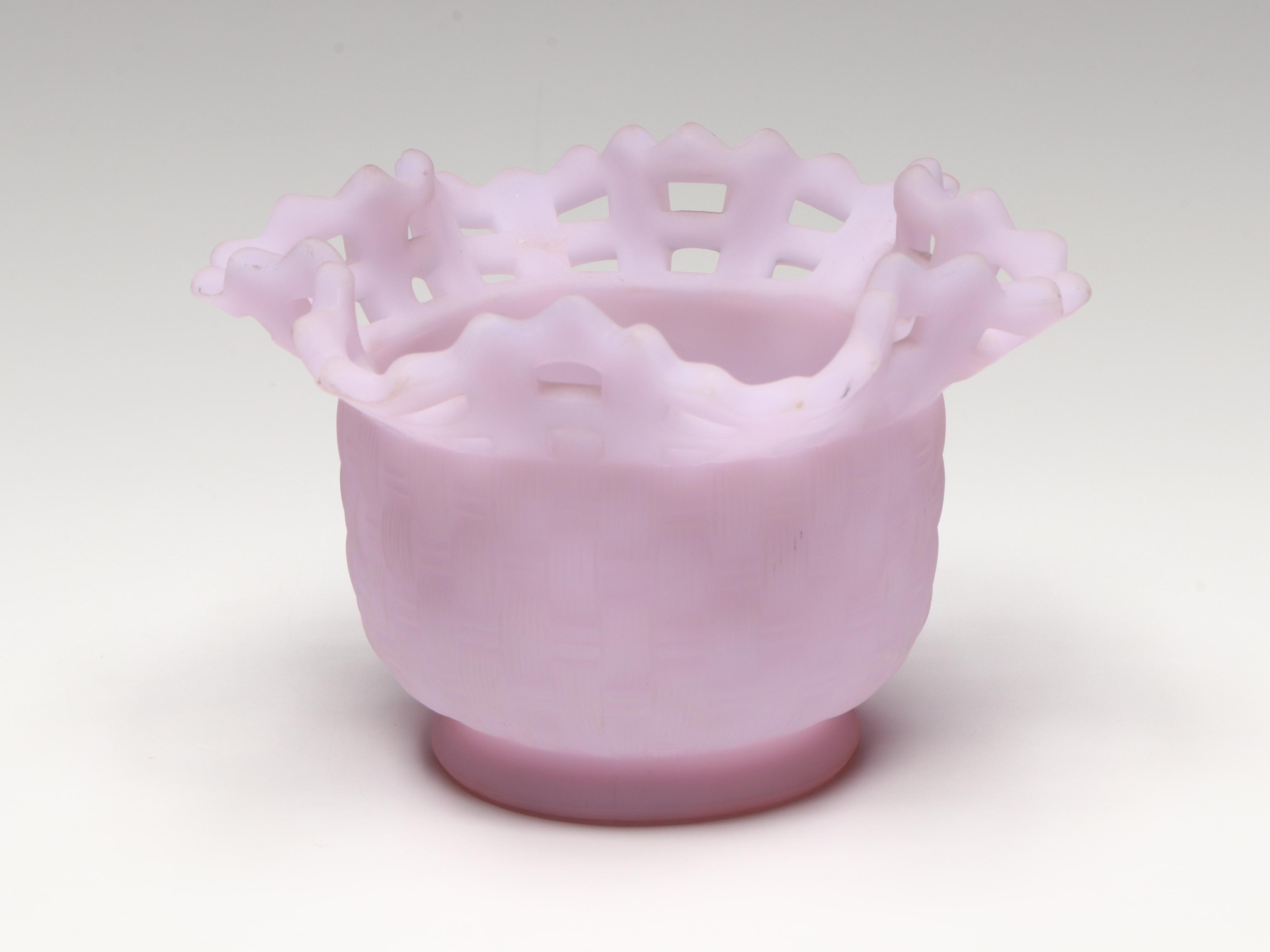 Fenton Hand-Painted Glass Cat and Birds with Lavender Bowl