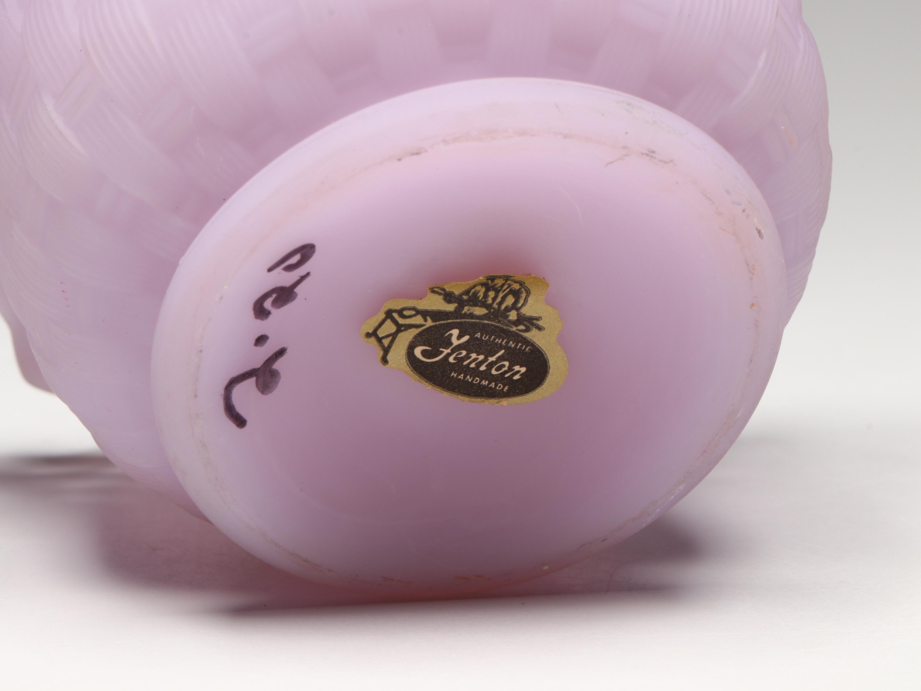 Fenton Hand-Painted Glass Cat and Birds with Lavender Bowl