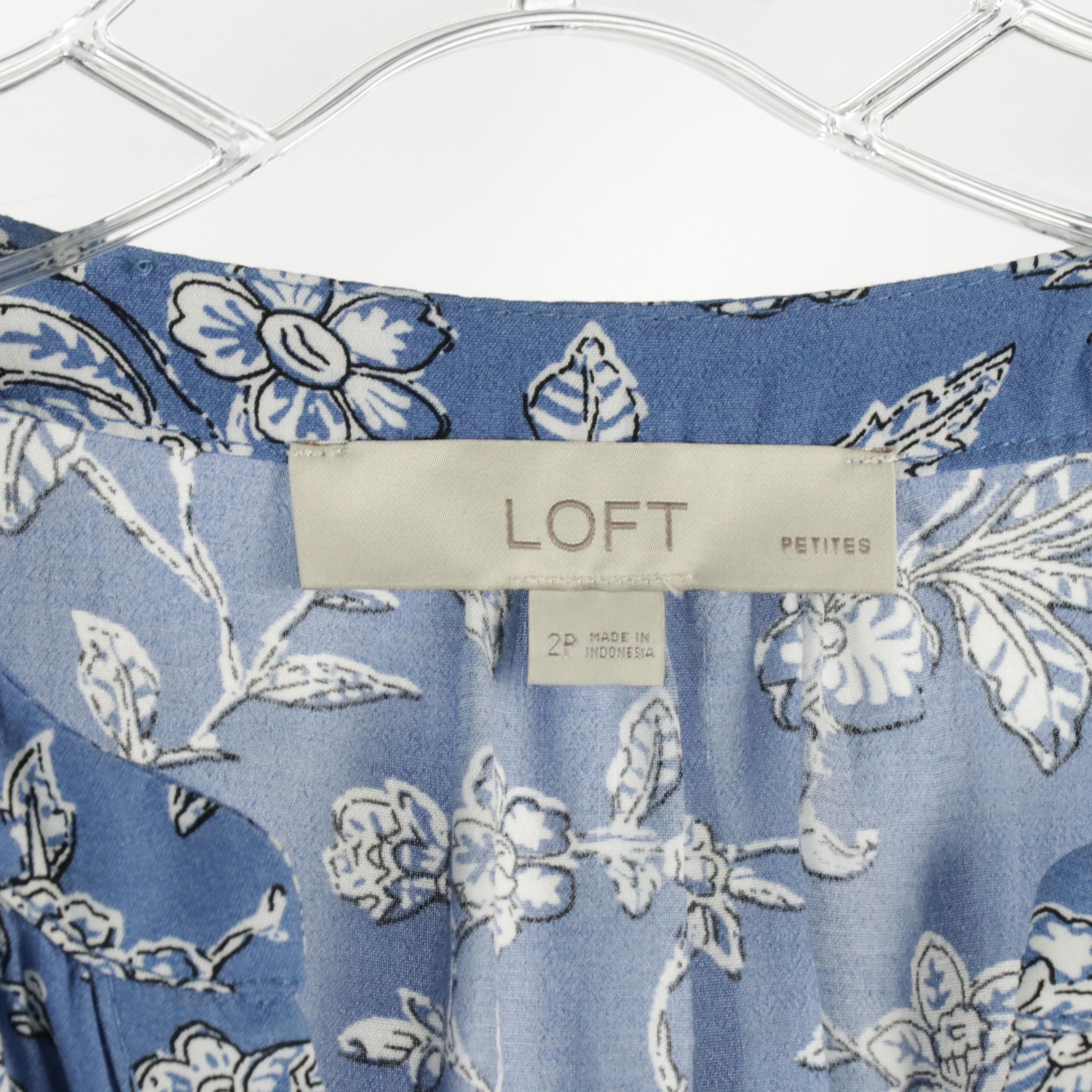 Loft Petites Long Sleeve Button-Front Midi Dresses in Printed Viscose