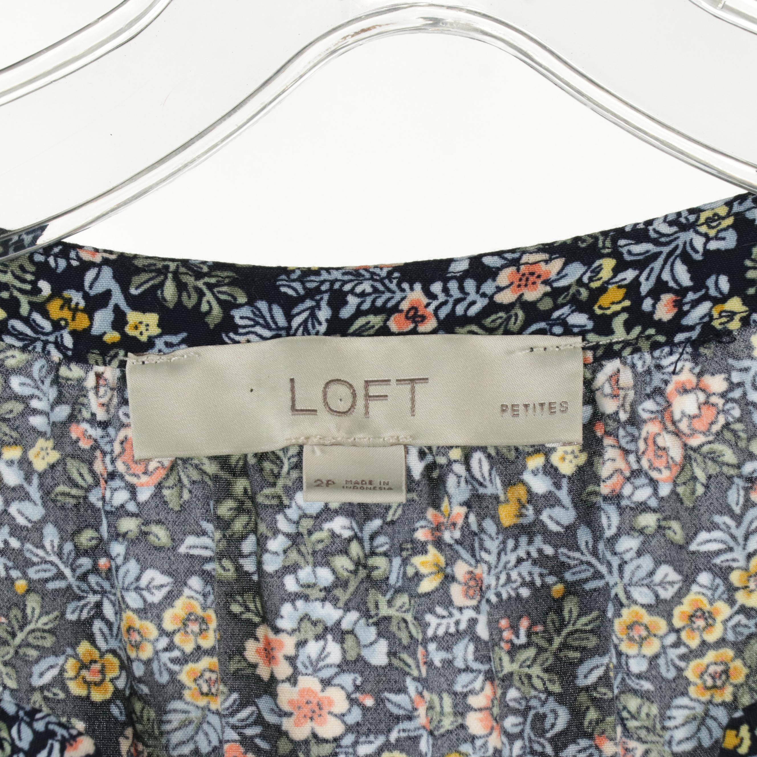 Loft Petites Long Sleeve Button-Front Midi Dresses in Printed Viscose