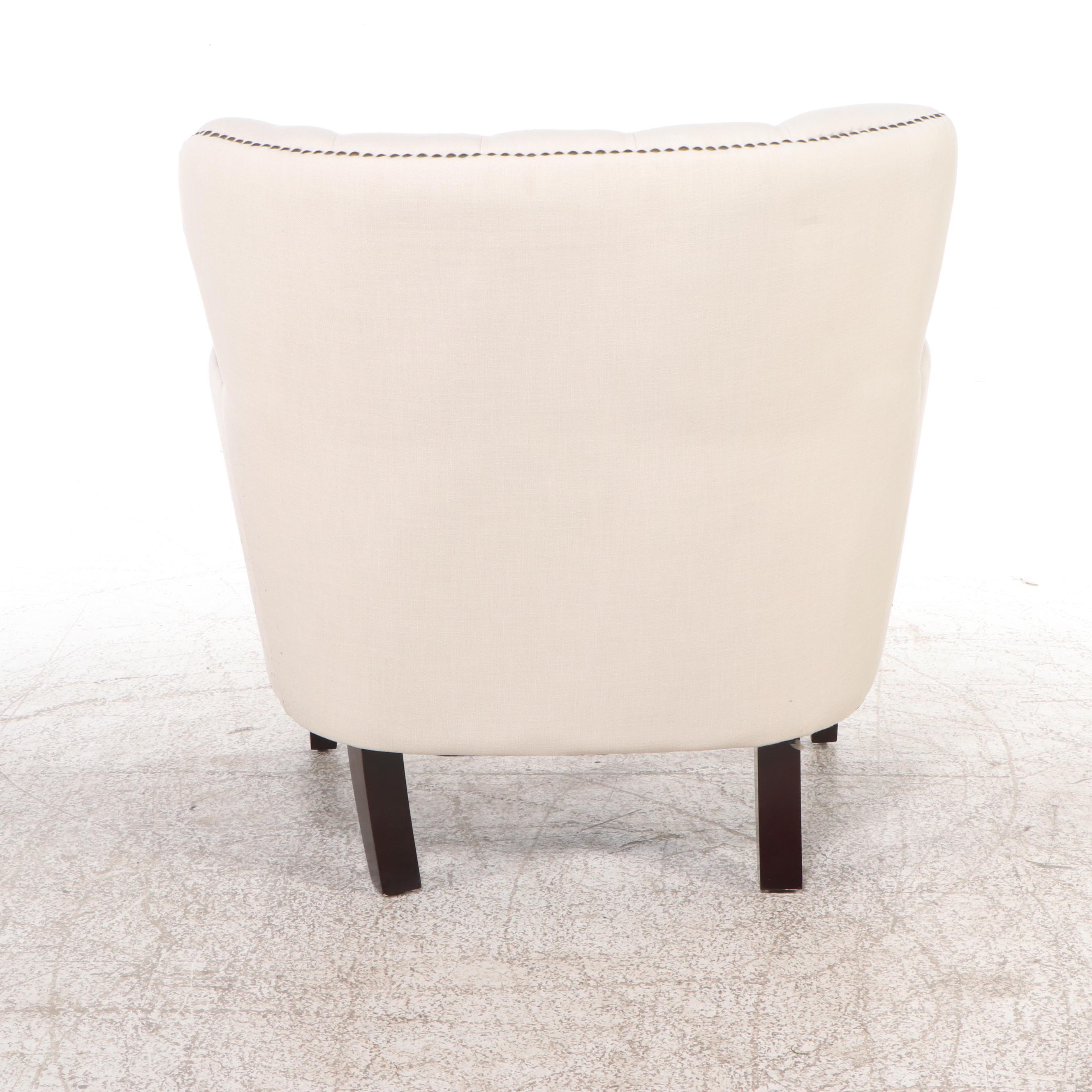 Contemporary Button-Tufted Armchair with Union Jack Throw Pillow