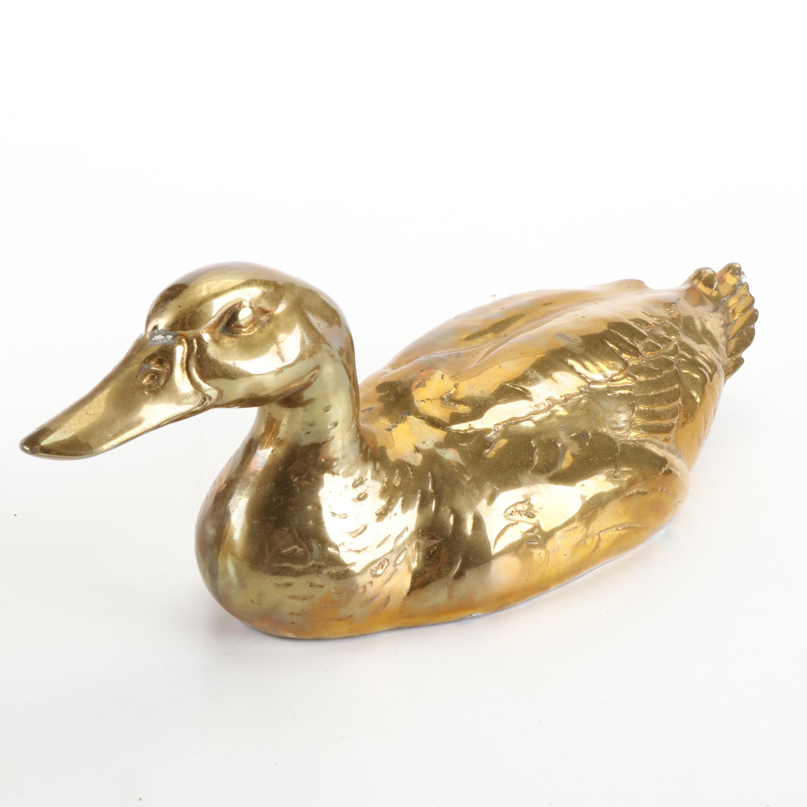 Mottahedeh Brass Swan Candlesticks with Cachetpot and Other Figurines