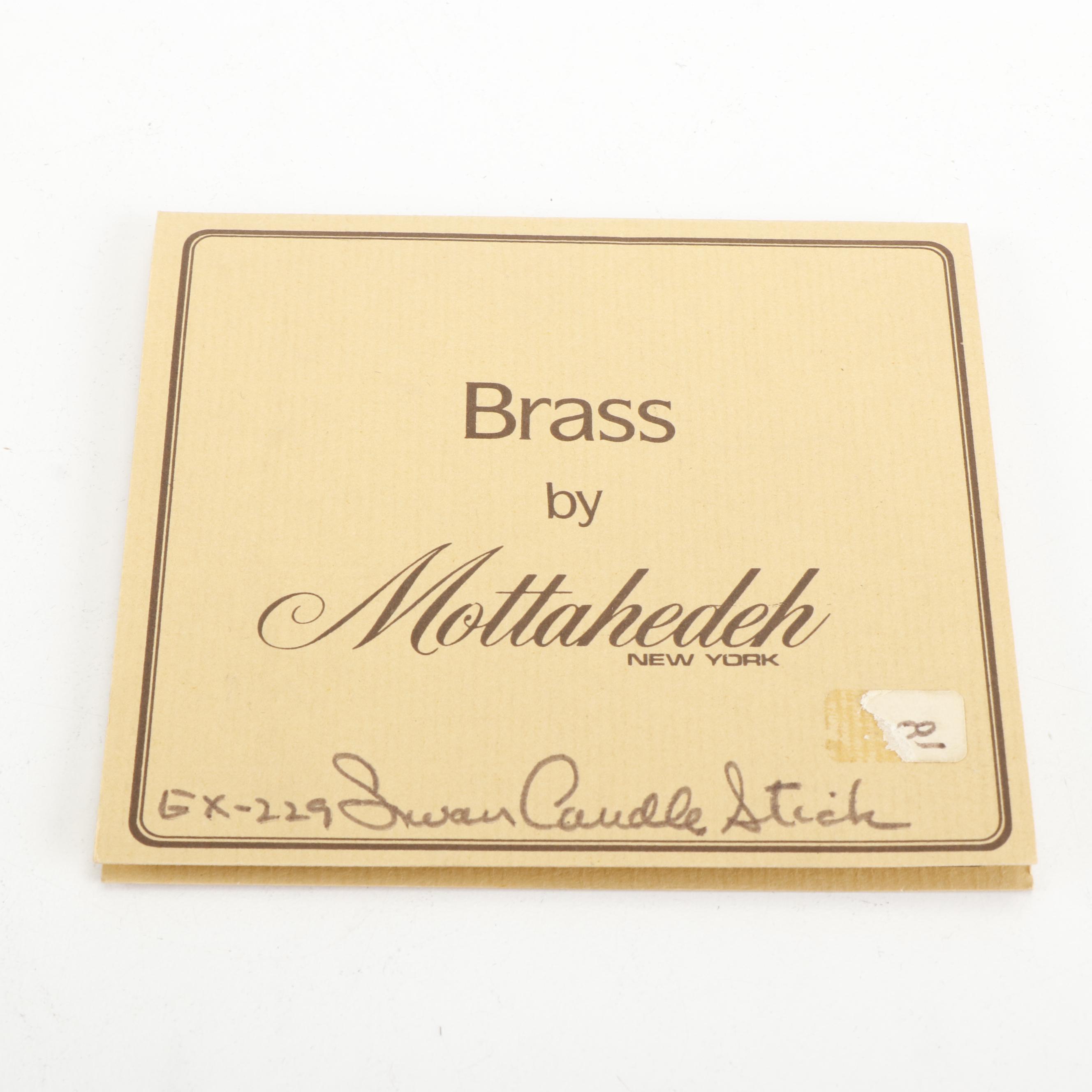 Mottahedeh Brass Swan Candlesticks with Cachetpot and Other Figurines