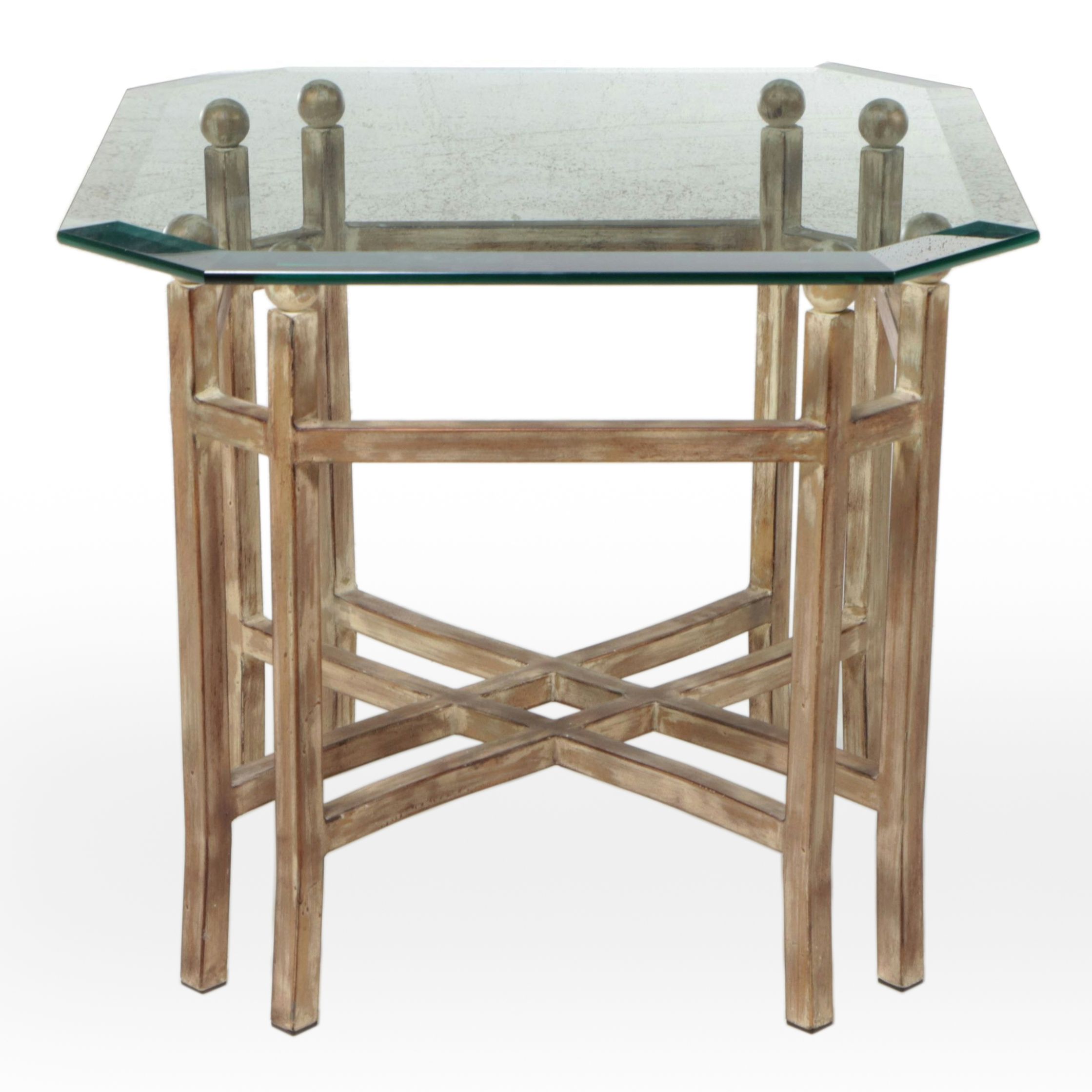 Contemporary Metal End Table with Glass Top