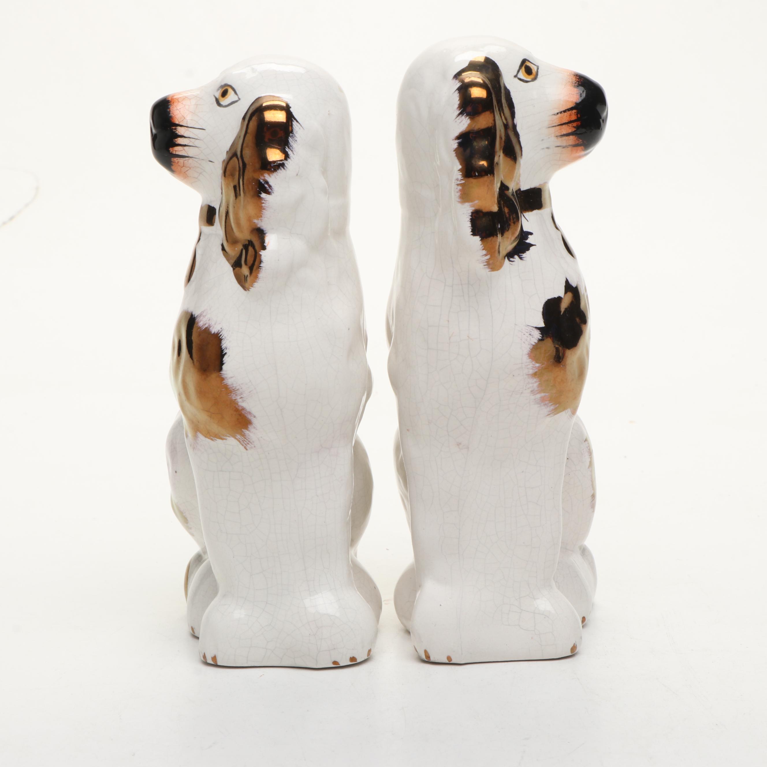 Staffordshire Porcelain Spaniel Dogs, Late 19th/Early 20th C.