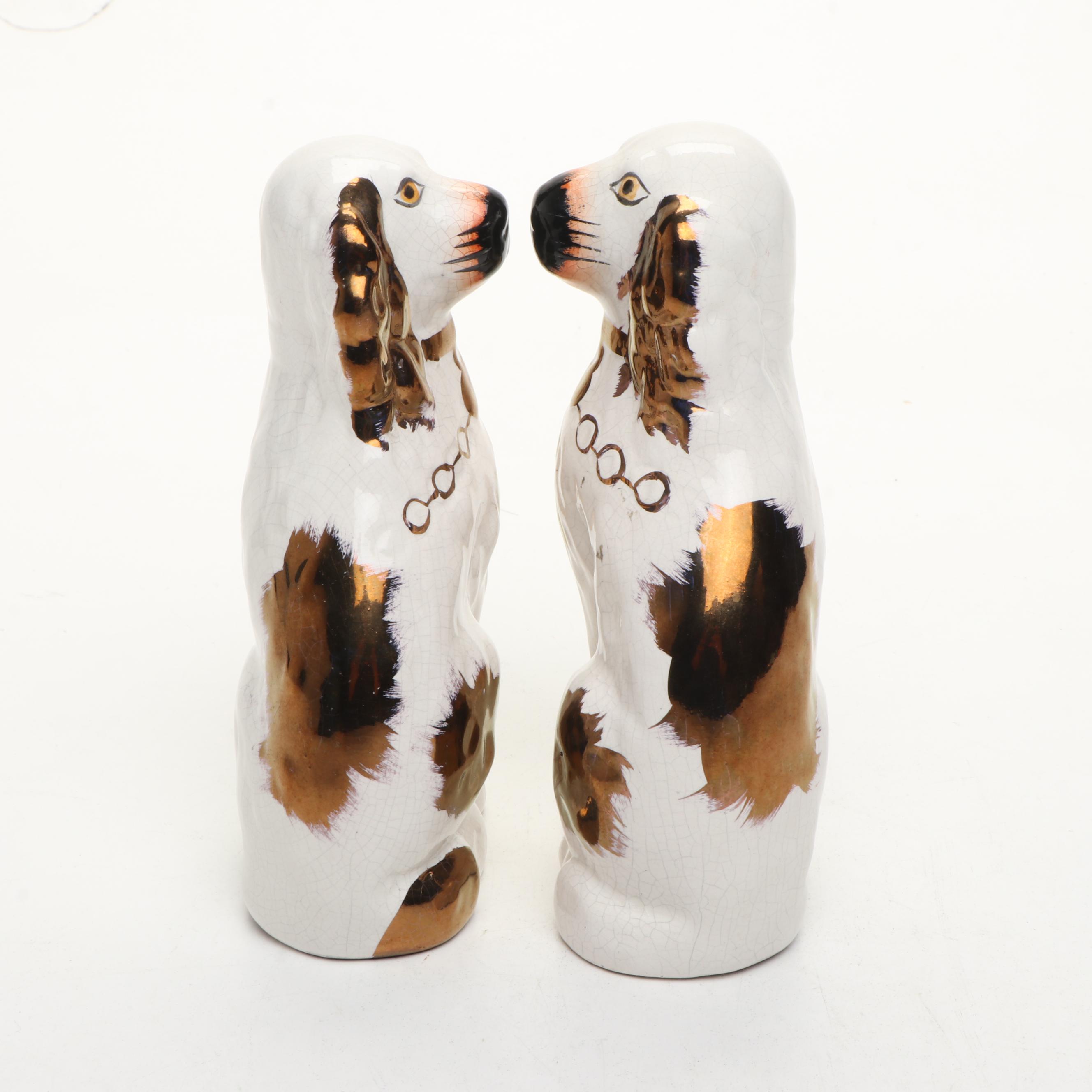 Staffordshire Porcelain Spaniel Dogs, Late 19th/Early 20th C.