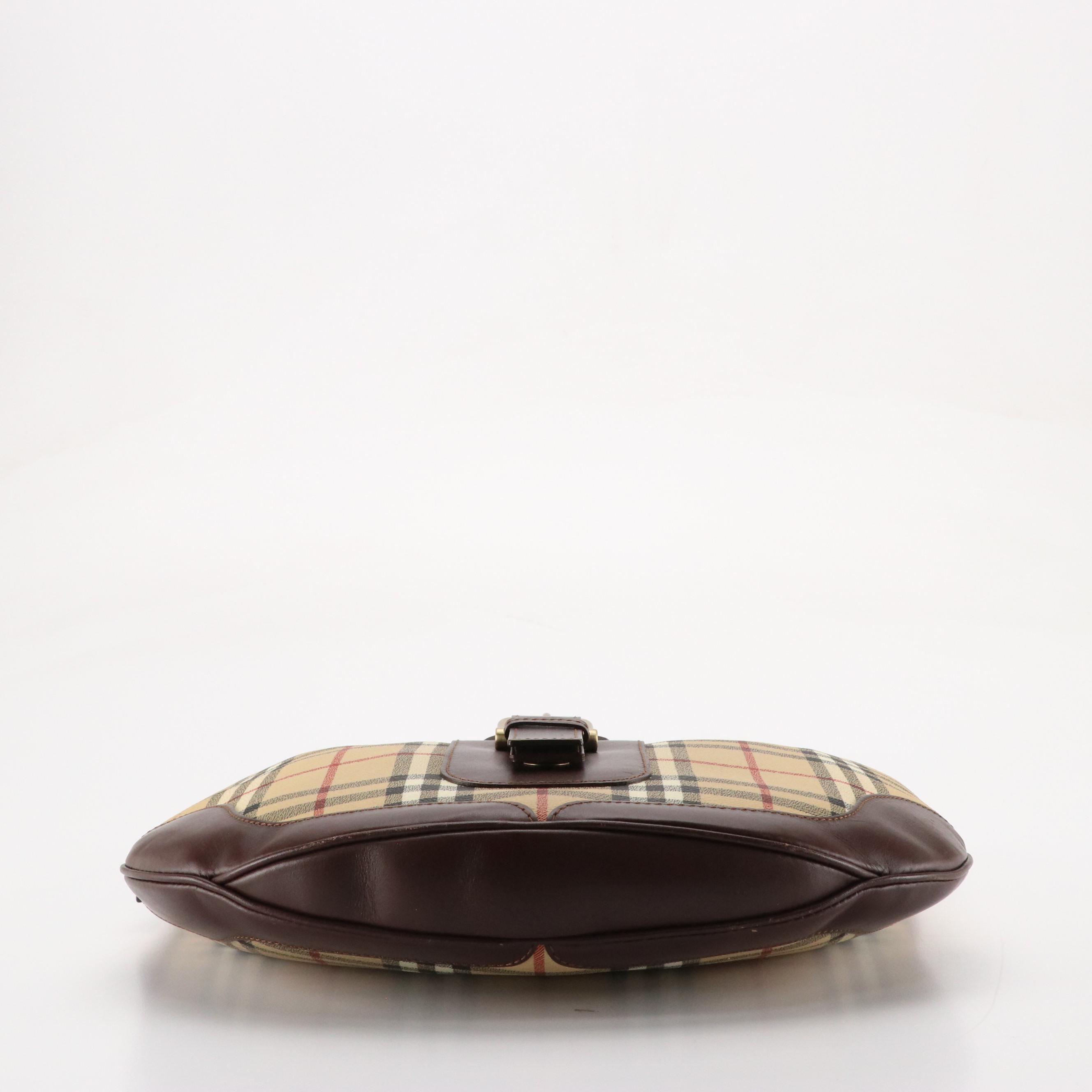 Burberry Large Hobo Shoulder Bag in Haymarket Check Canvas and Brown Leather