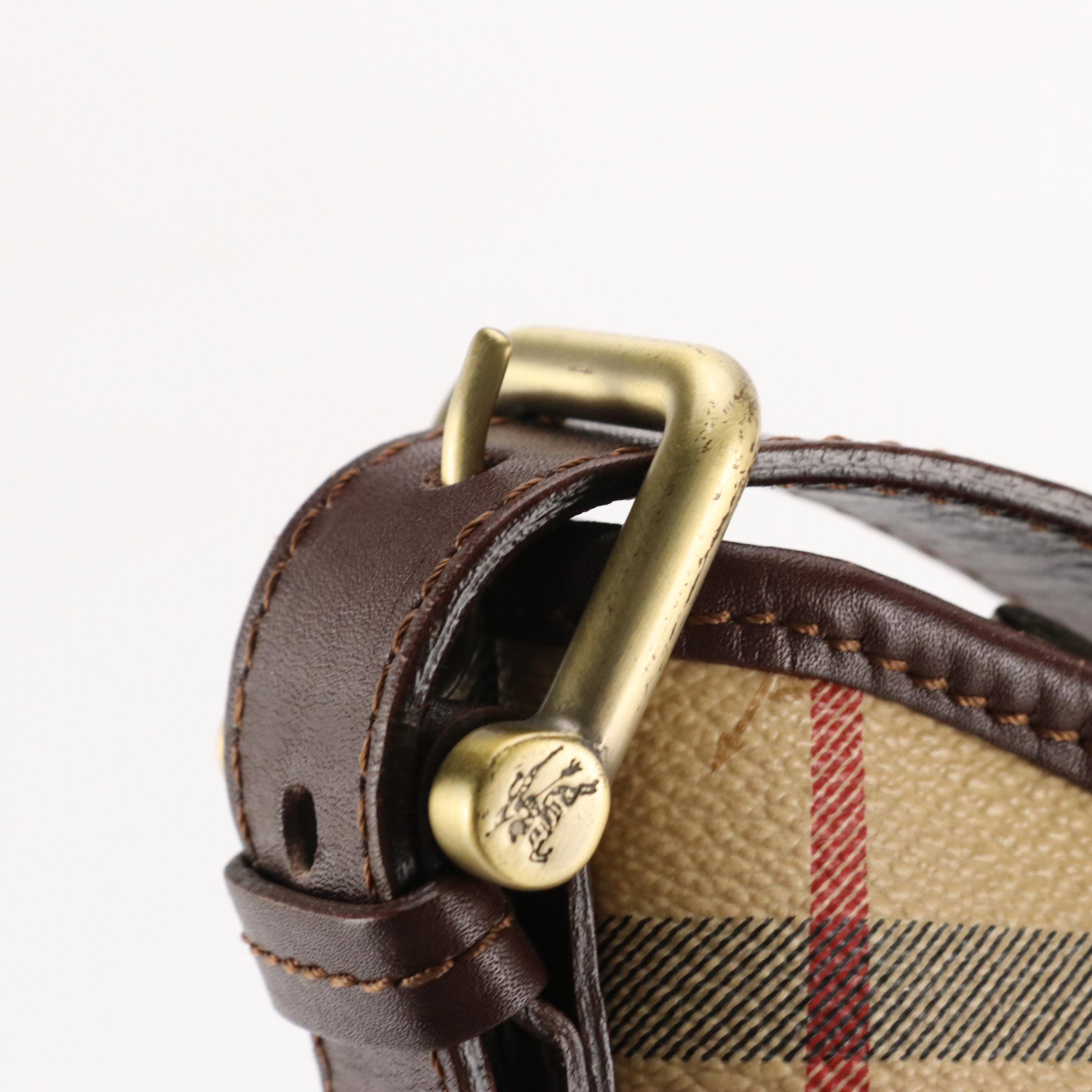 Burberry Large Hobo Shoulder Bag in Haymarket Check Canvas and Brown Leather