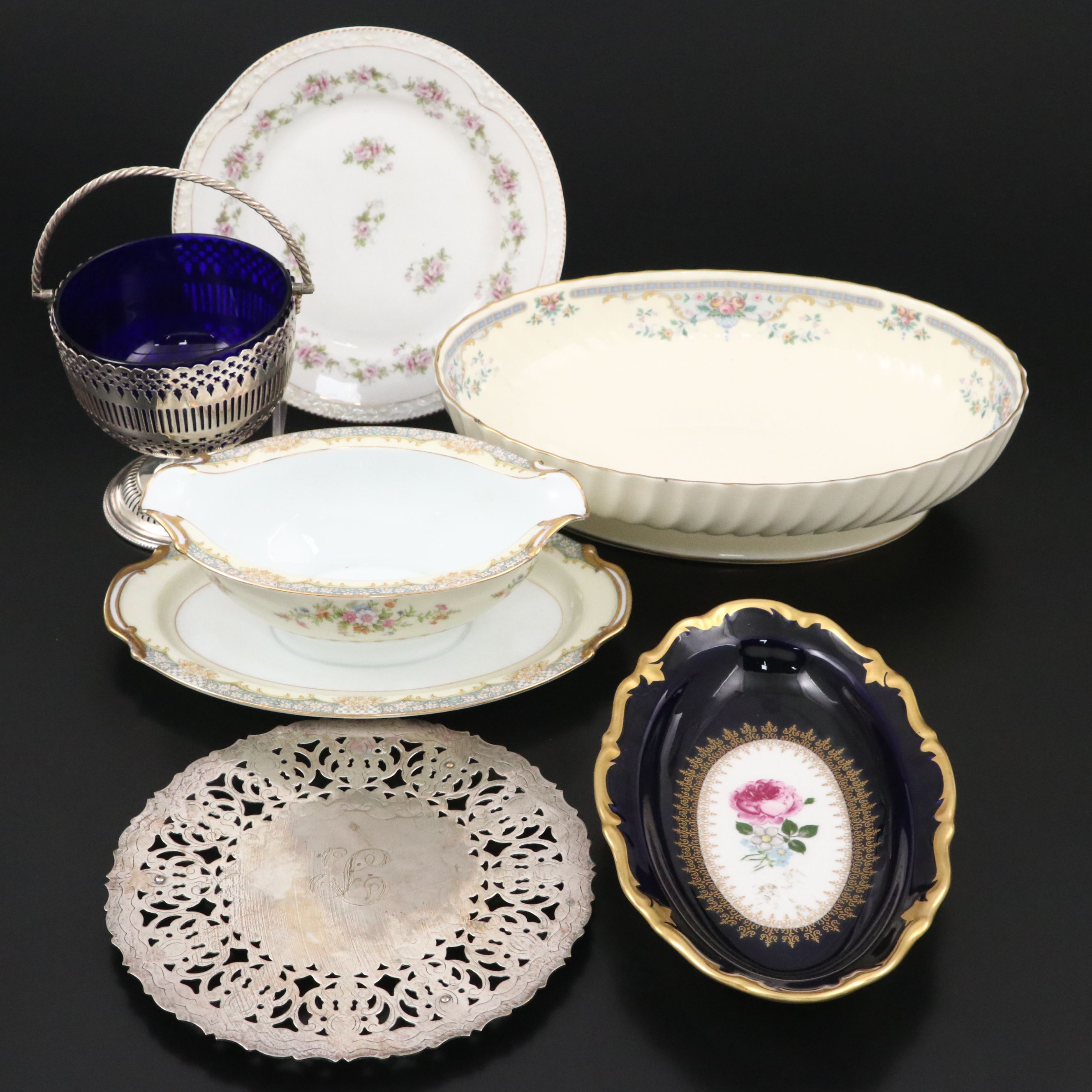 William Adams Silver Plate Trivet, Silver Plate Basket, and More Table Décor