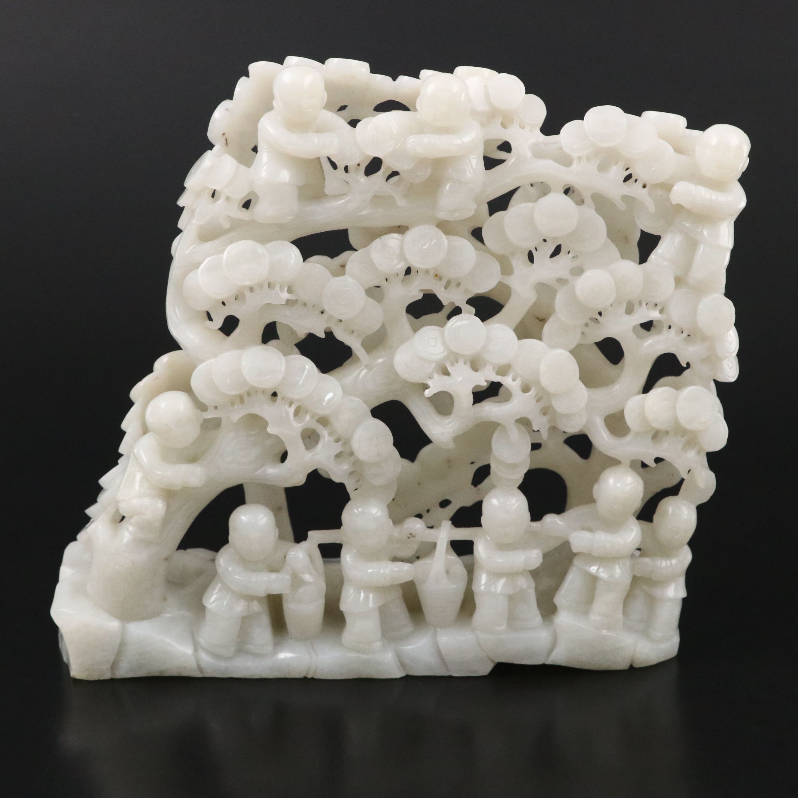 Chinese Carved Jade Sculpture of Figures in Orchard