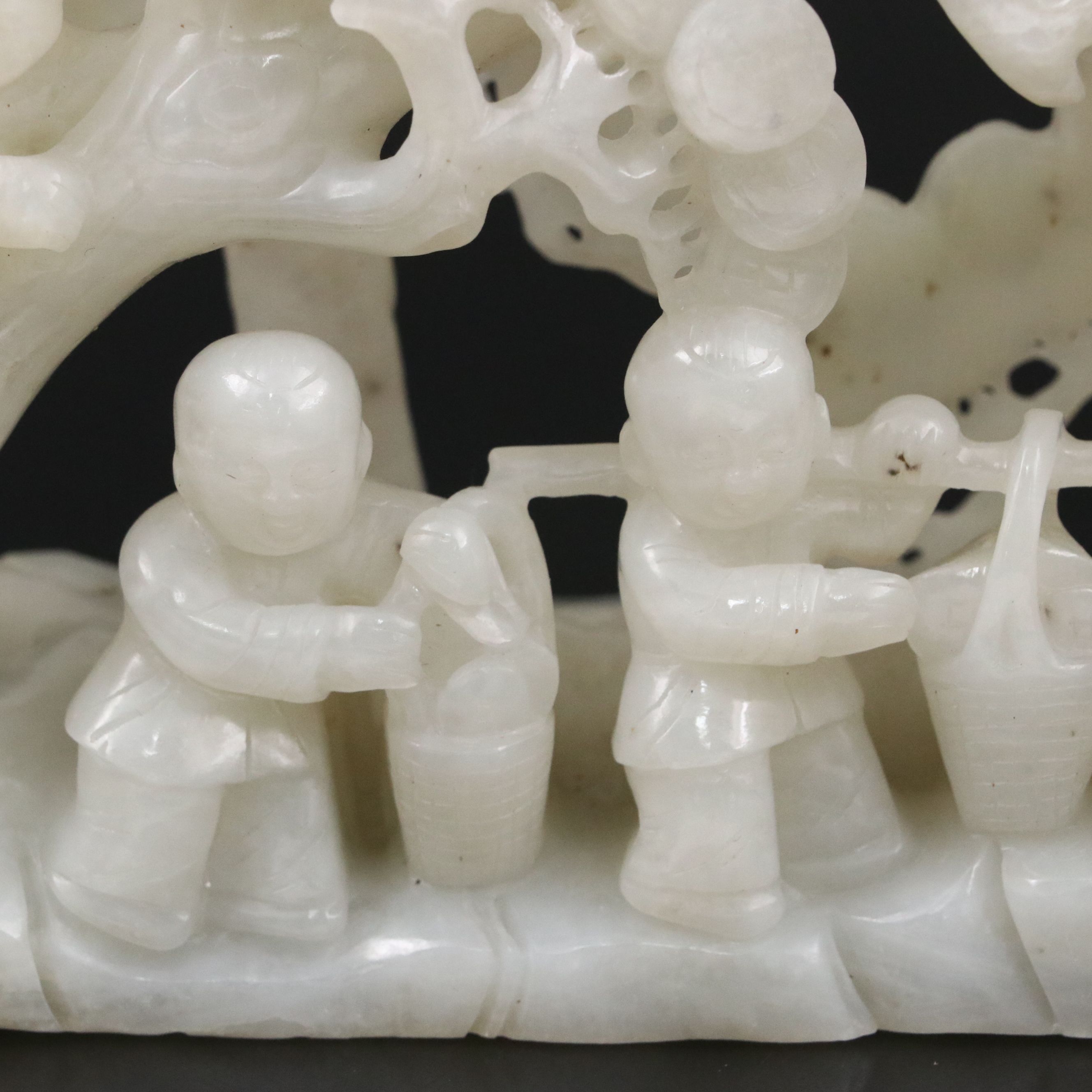 Chinese Carved Jade Sculpture of Figures in Orchard