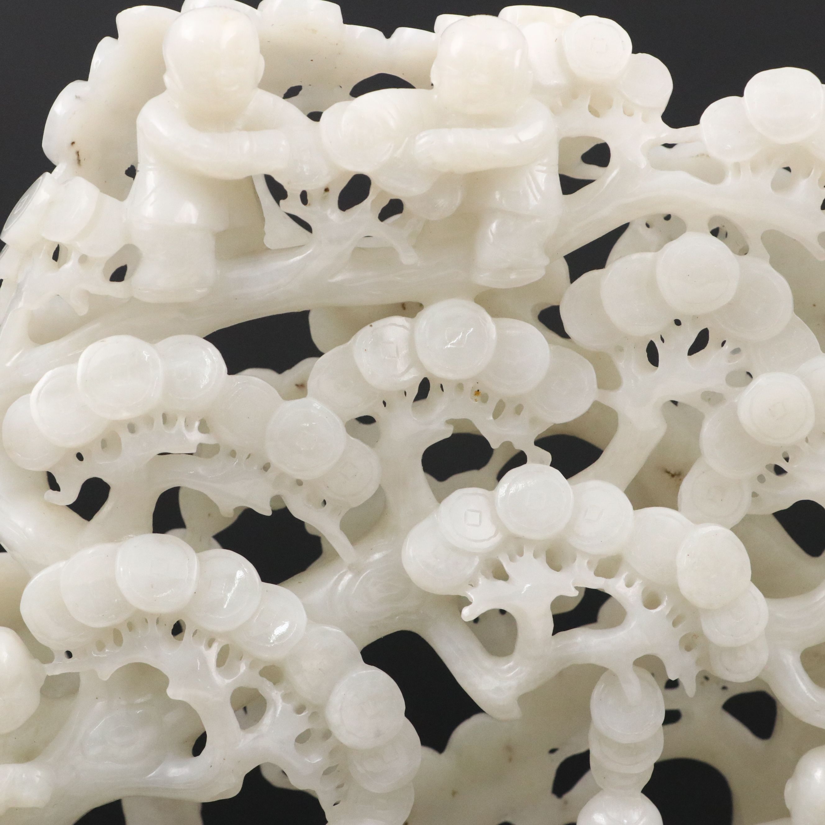 Chinese Carved Jade Sculpture of Figures in Orchard