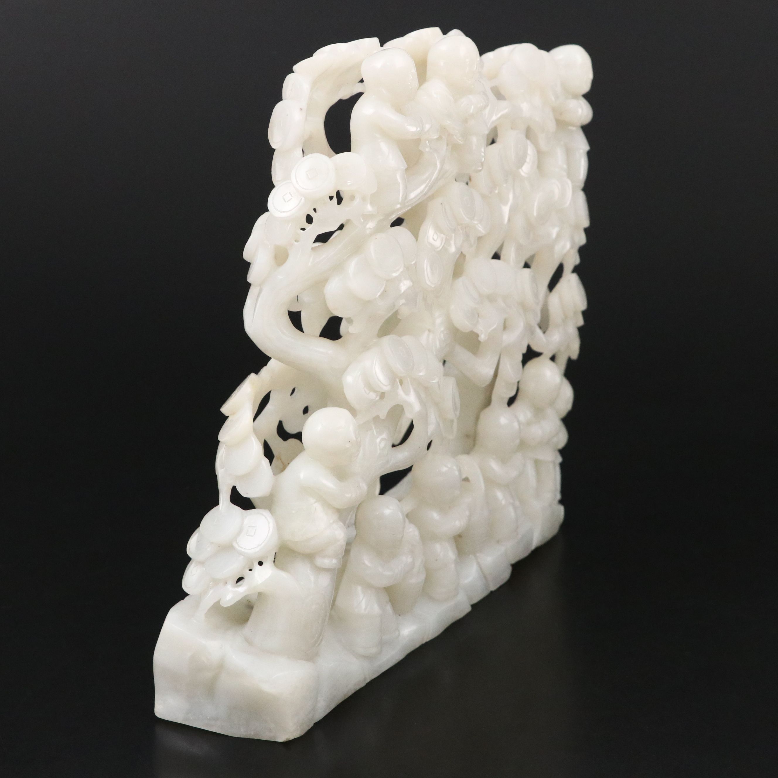 Chinese Carved Jade Sculpture of Figures in Orchard