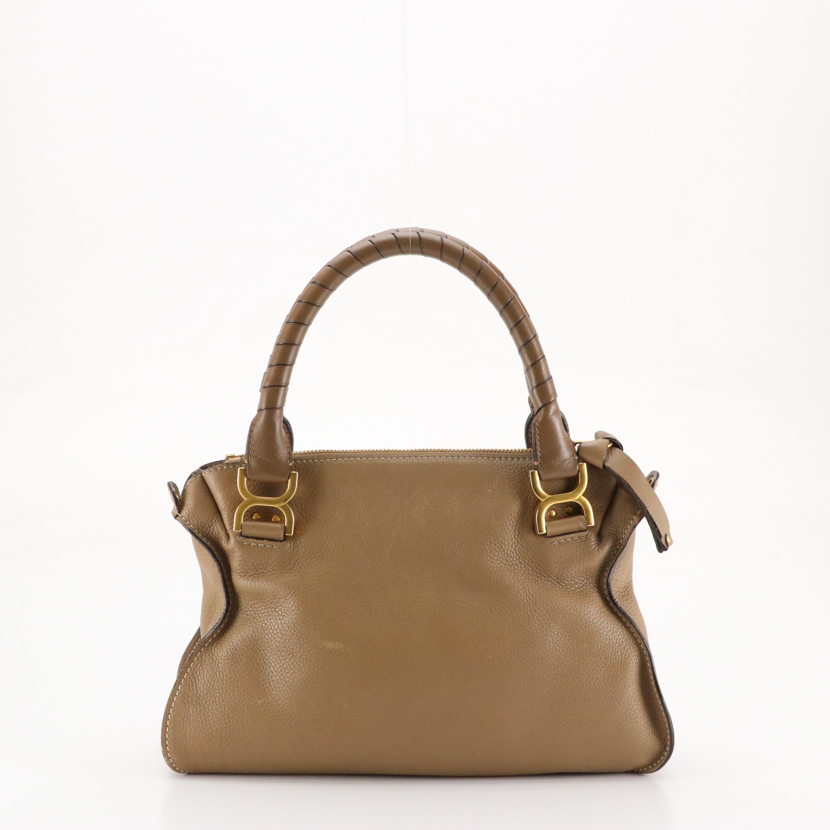 Chloé Marcie Saddle-Stitched Two-Way Bag in Taupe Grained Calfskin Leather