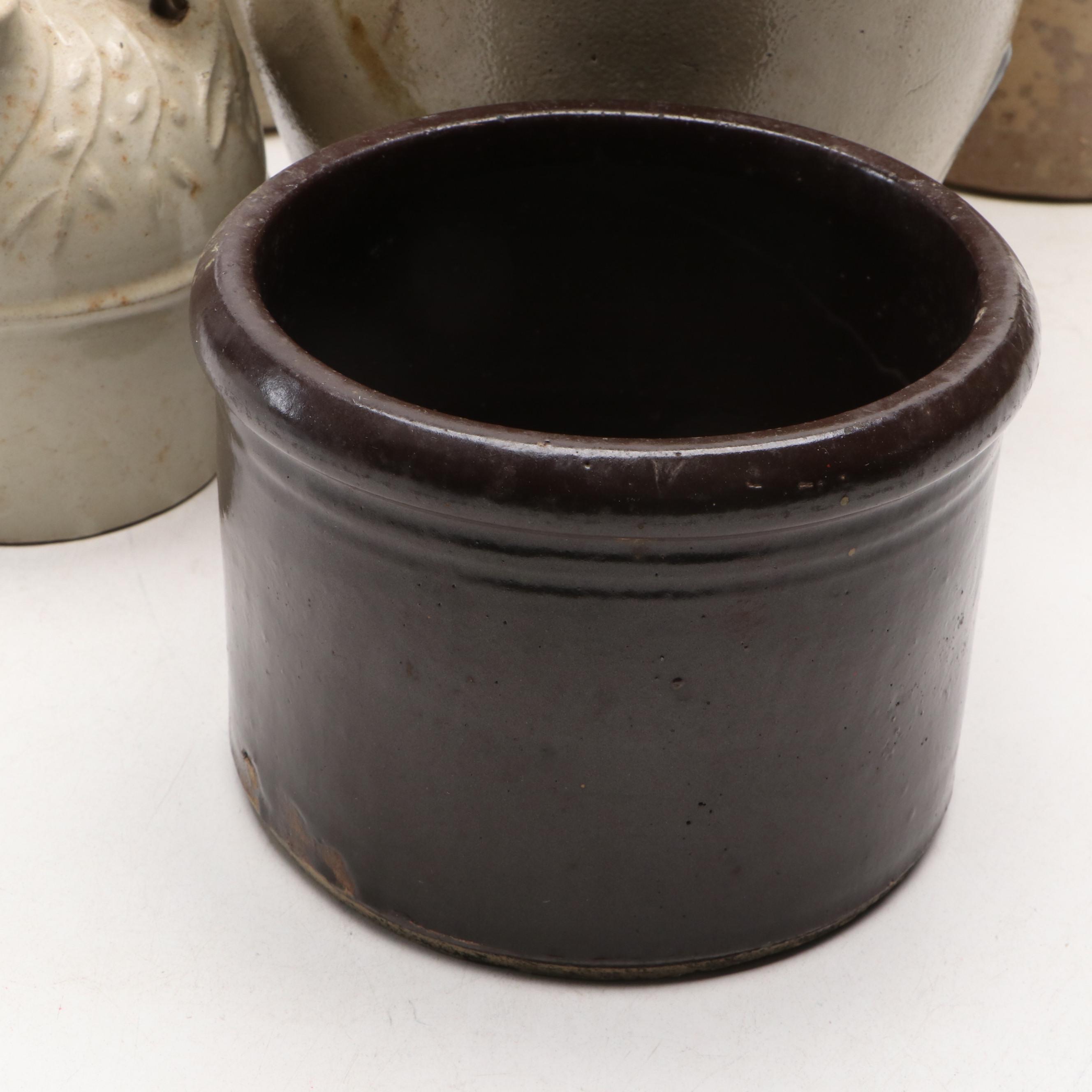 F. H. Weeks Stoneware Syrup Jug with Tobacco Spit Crock and Salt Glazed Jugs