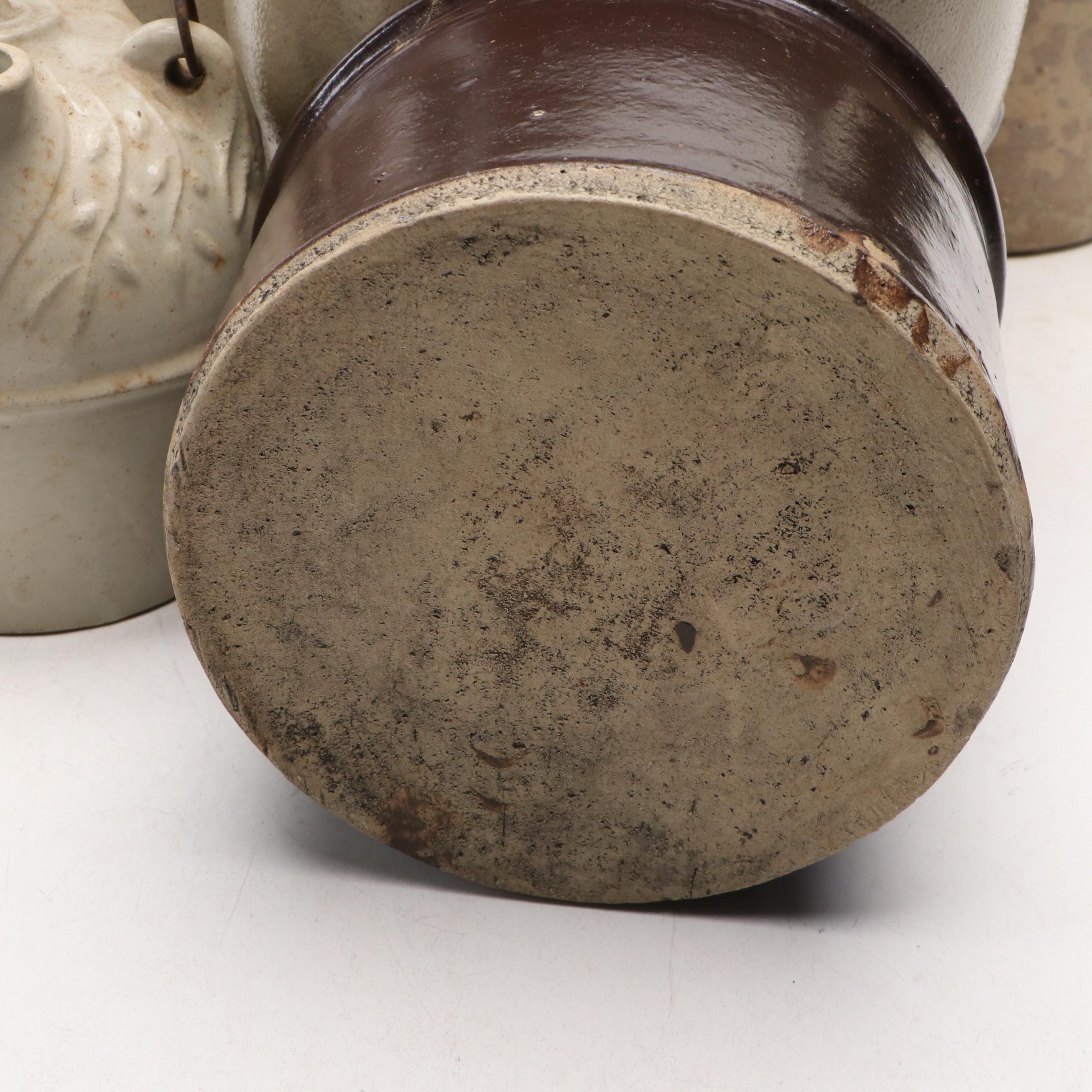 F. H. Weeks Stoneware Syrup Jug with Tobacco Spit Crock and Salt Glazed Jugs