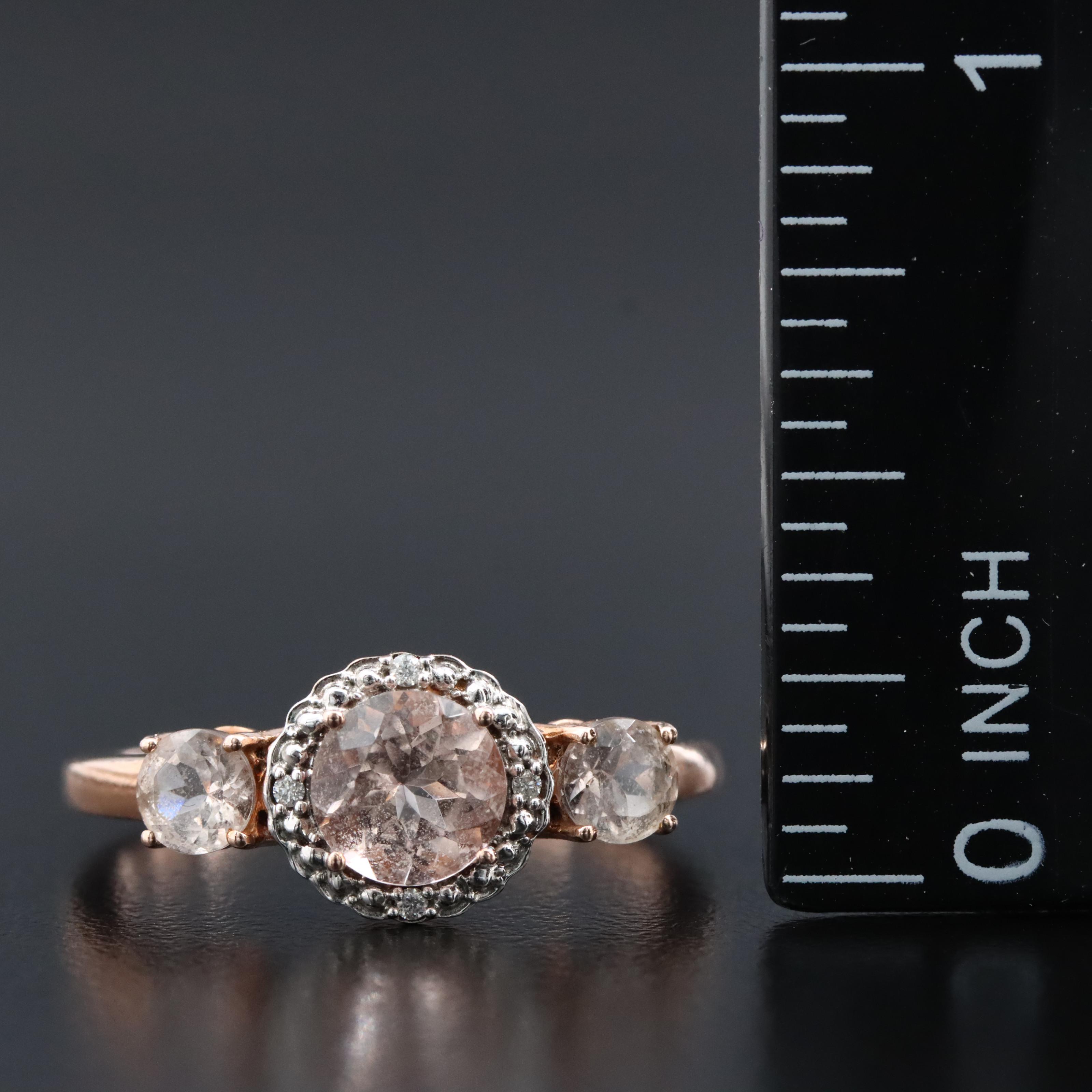 14K Rose Gold Morganite and Diamond Ring