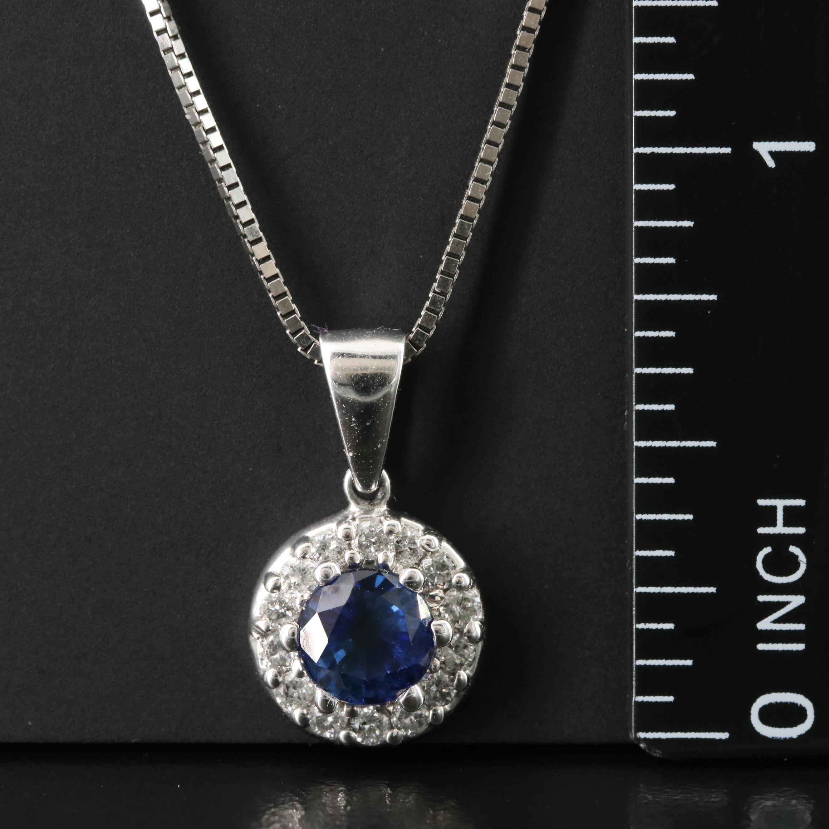 10K Sapphire and Diamond Halo Pendant Necklace