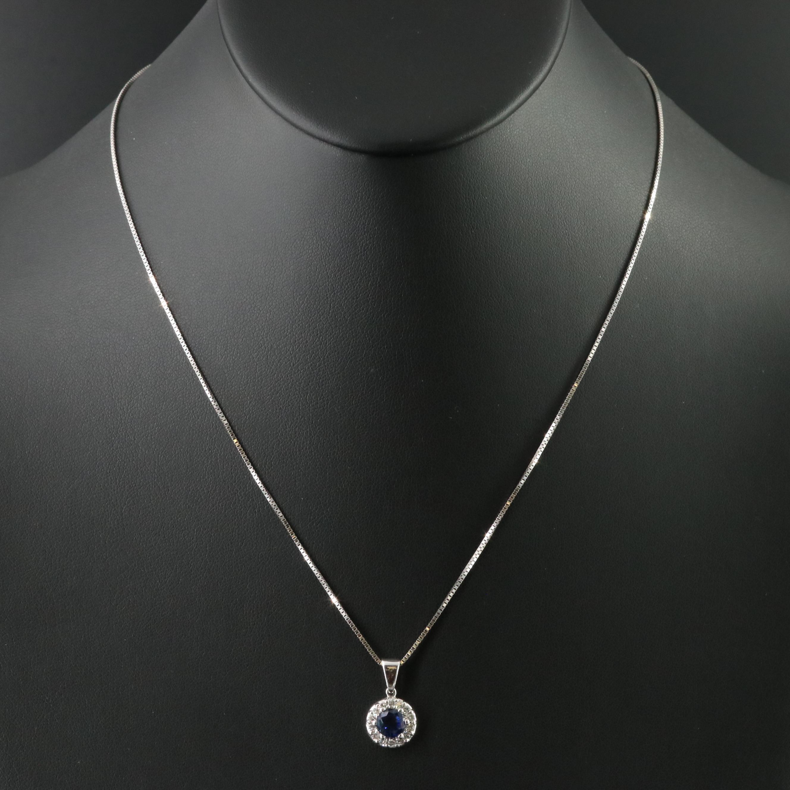 10K Sapphire and Diamond Halo Pendant Necklace