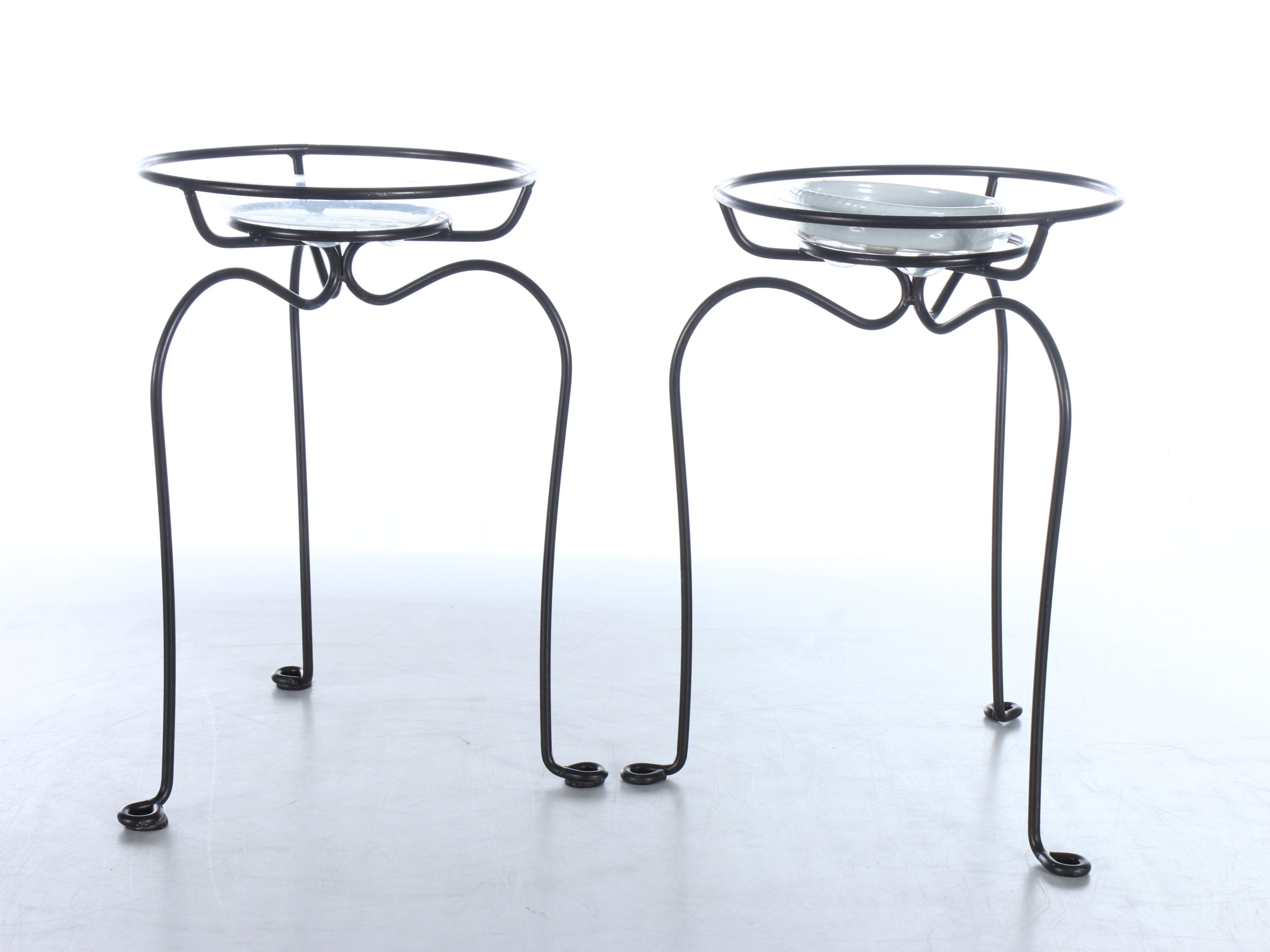 Glazed Terracotta Planters, Metal Planter Stands, and Copper Water Fountain