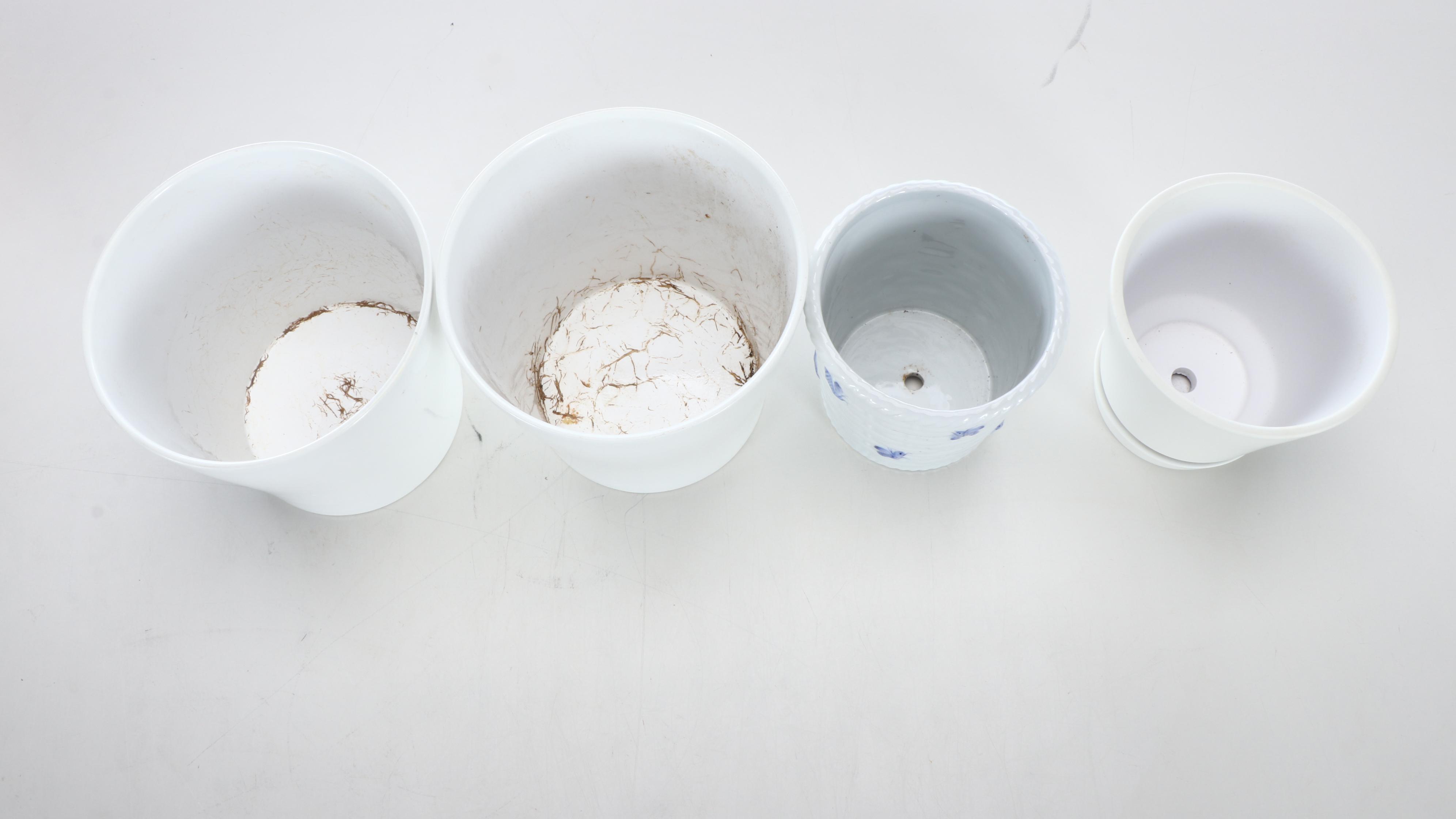 Glazed Terracotta Planters, Metal Planter Stands, and Copper Water Fountain