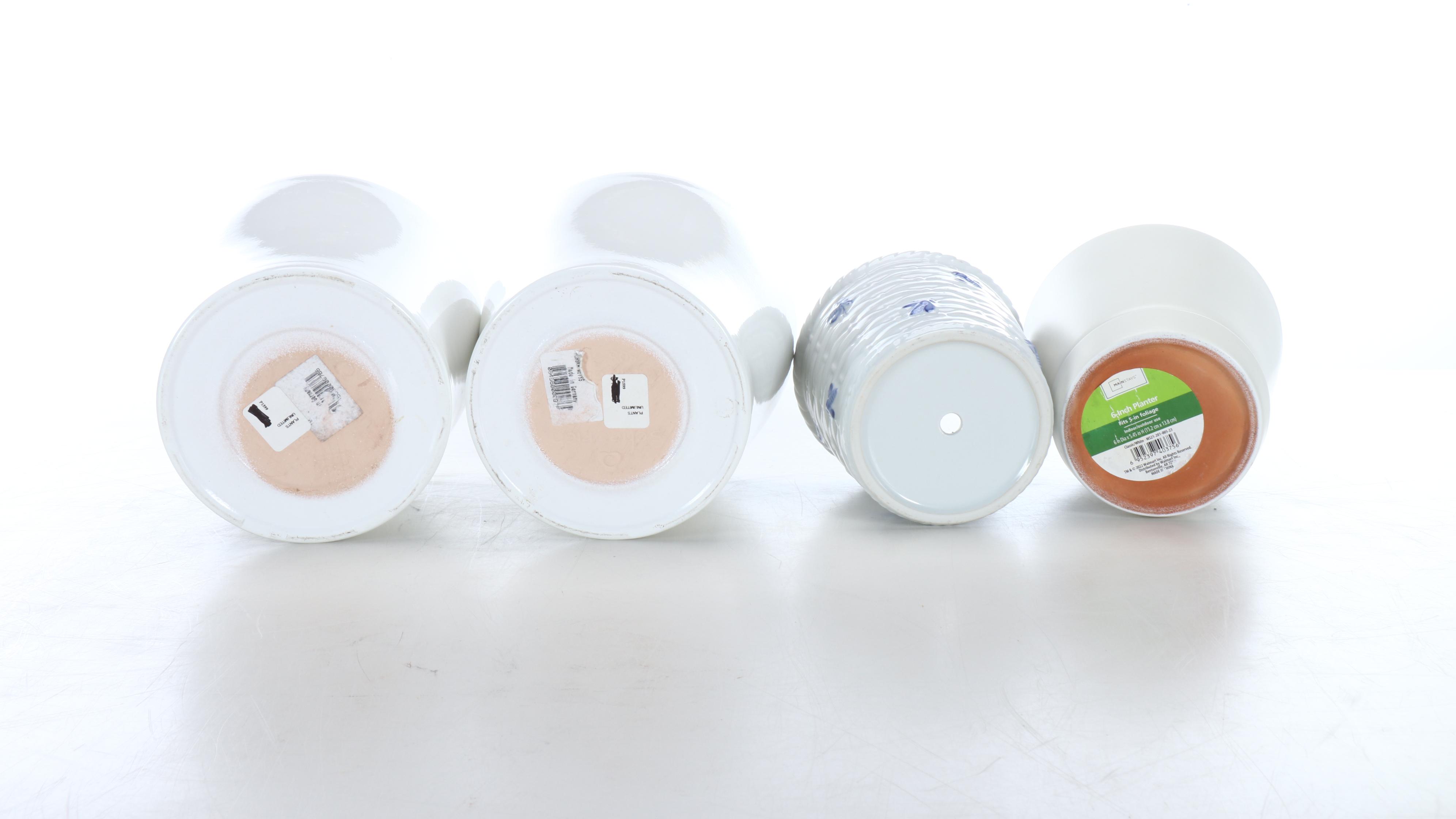 Glazed Terracotta Planters, Metal Planter Stands, and Copper Water Fountain