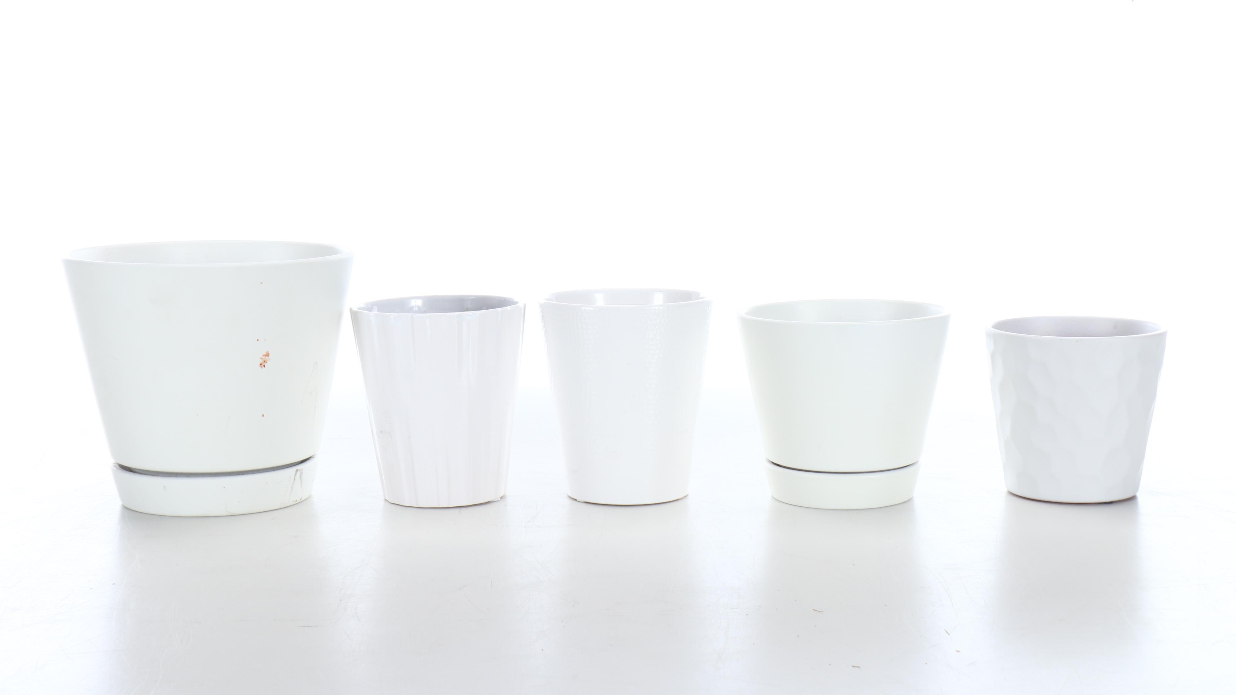 Glazed Terracotta Planters, Metal Planter Stands, and Copper Water Fountain