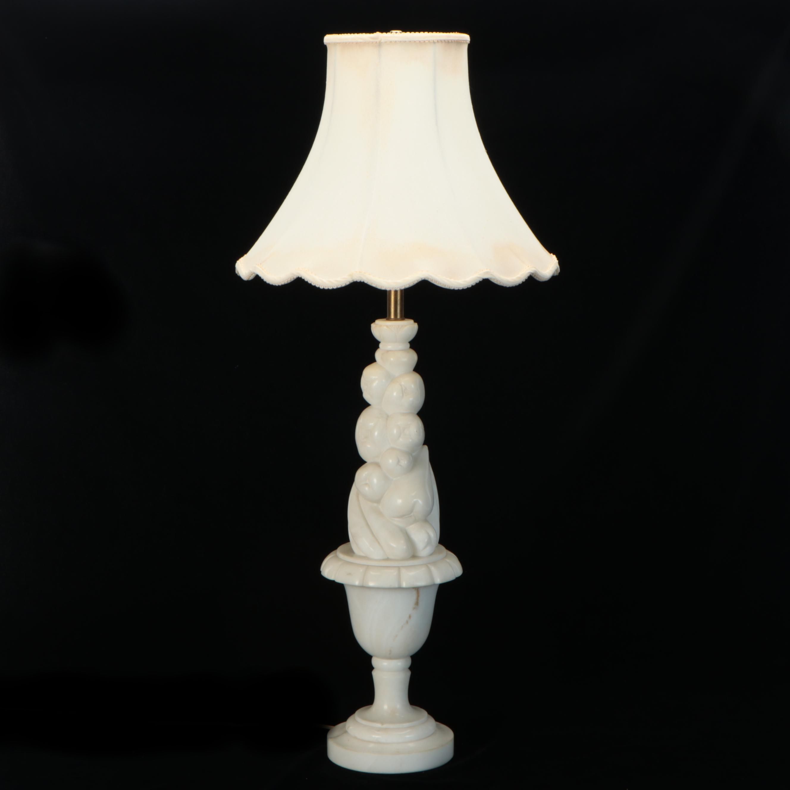 Italian Carved Alabaster Urn with Fruit Topiary Table Lamp, Mid-20th Century