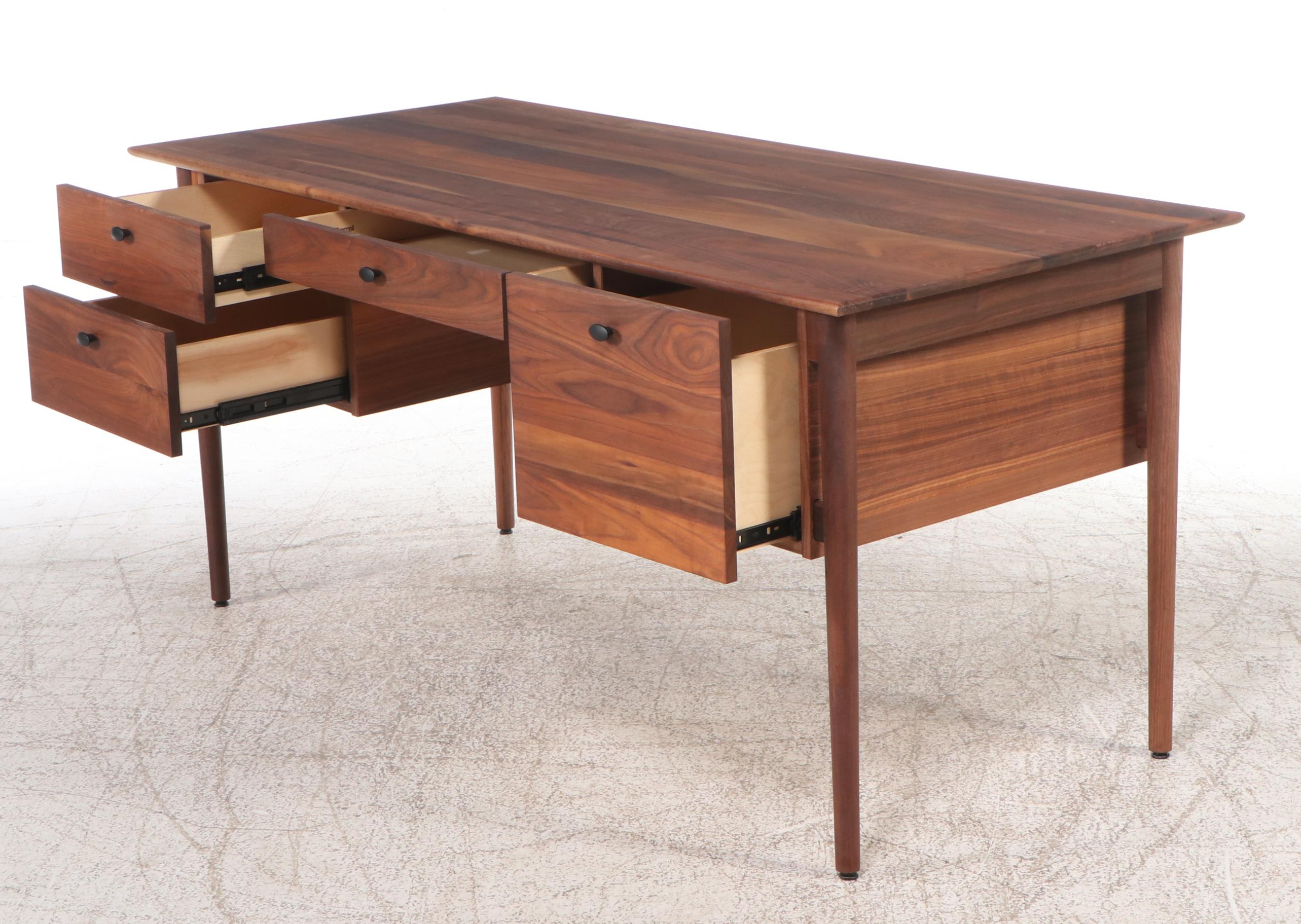 Crate & Barrel "Kendall" Mid Century Modern Style Walnut Desk, 2021