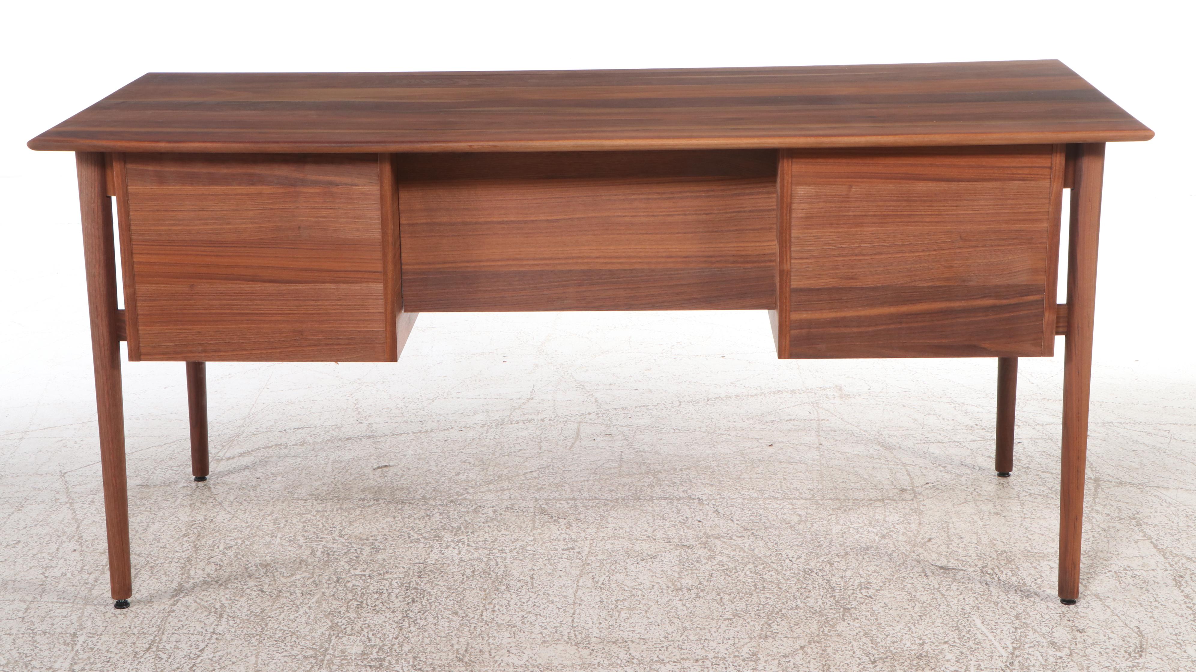 Crate & Barrel "Kendall" Mid Century Modern Style Walnut Desk, 2021
