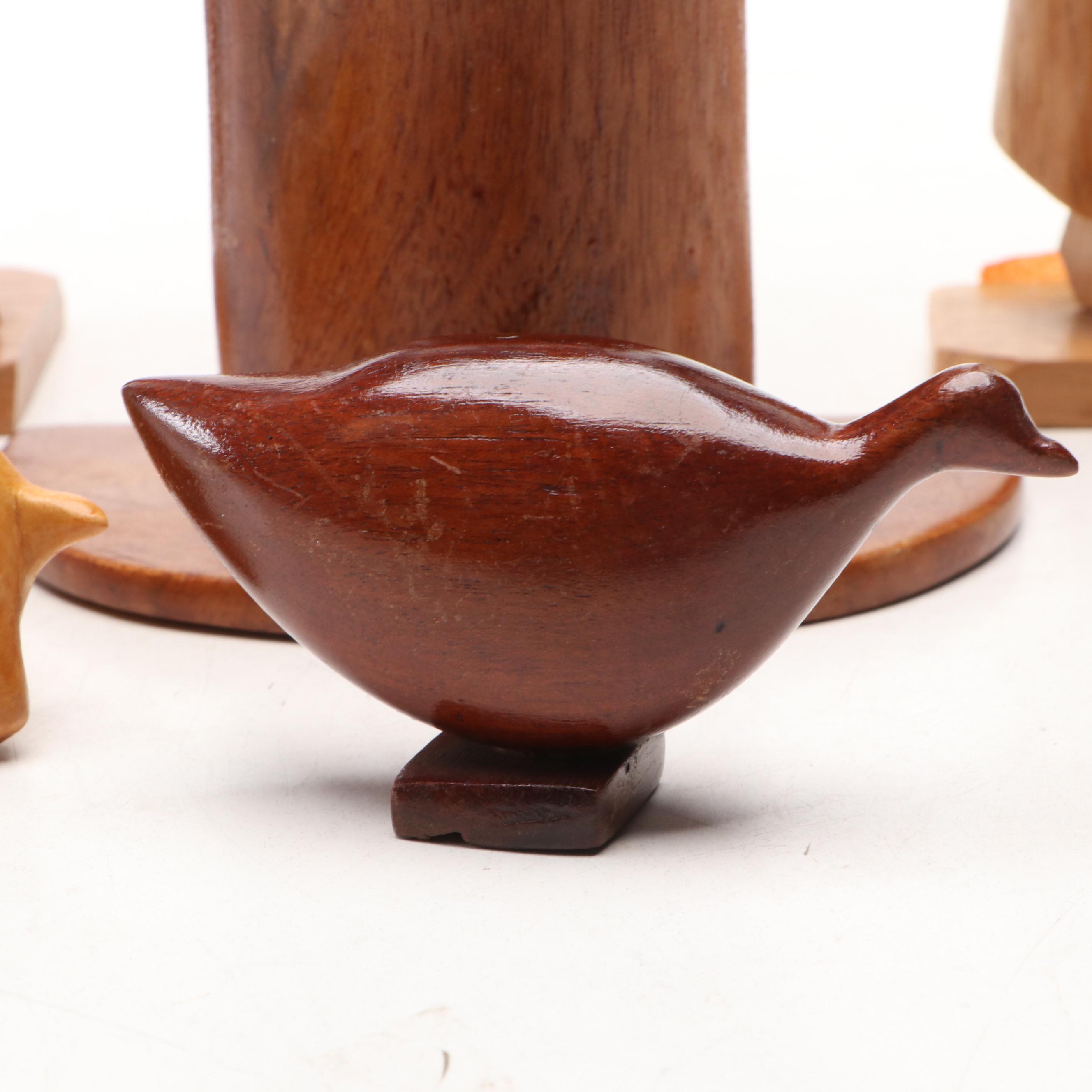 Folk Art Style Wood Carvings of People and Animals, Mid to Late 20th Century