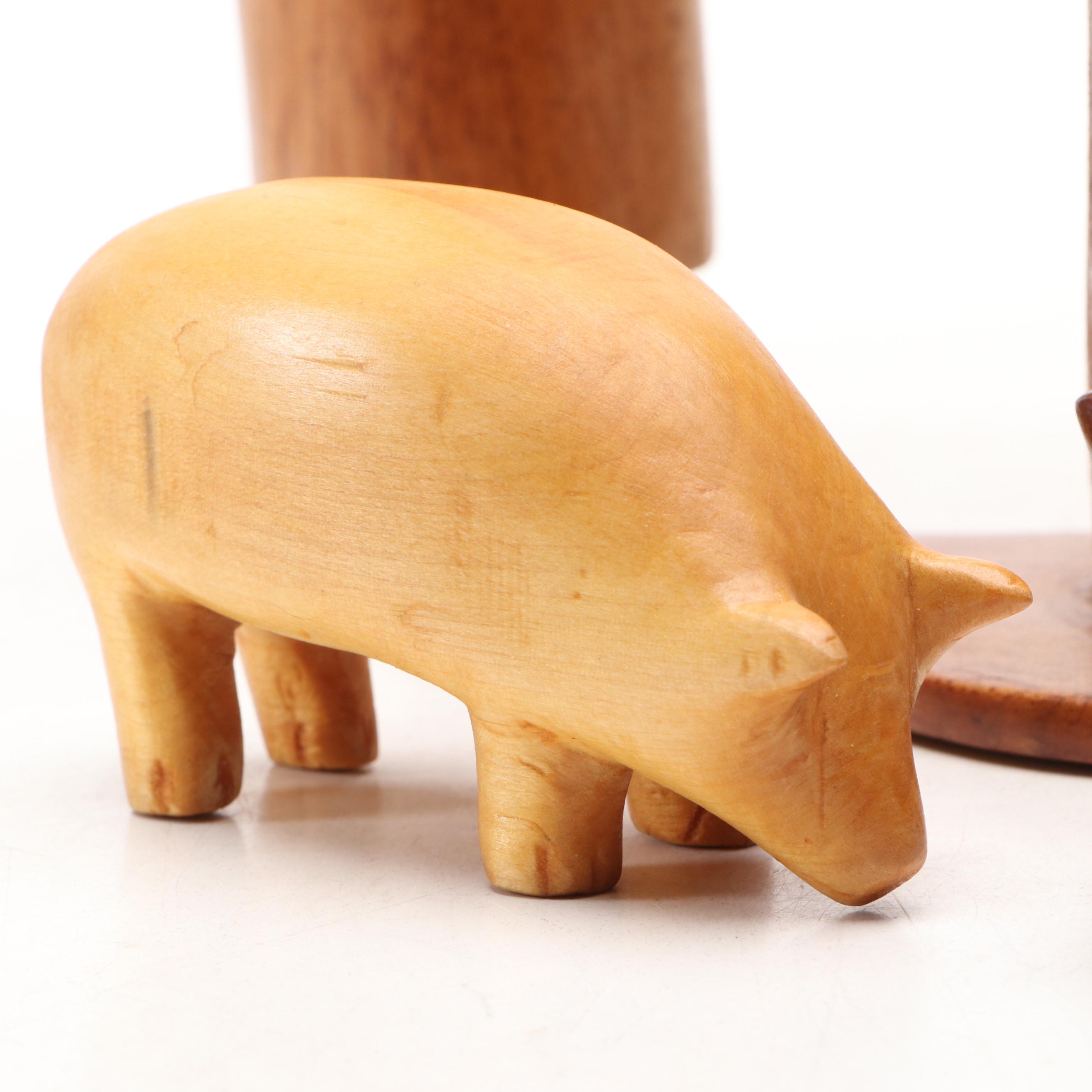 Folk Art Style Wood Carvings of People and Animals, Mid to Late 20th Century