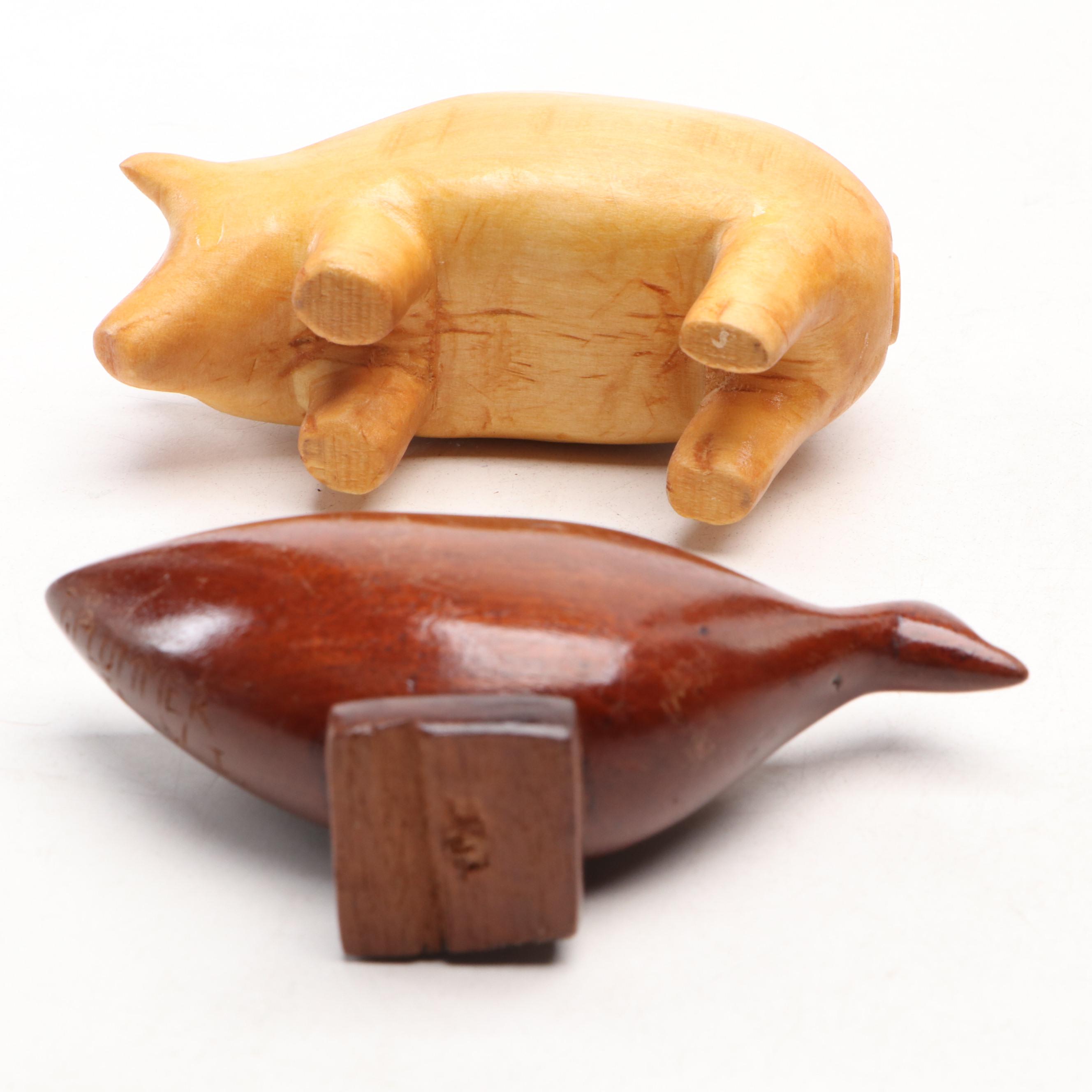 Folk Art Style Wood Carvings of People and Animals, Mid to Late 20th Century