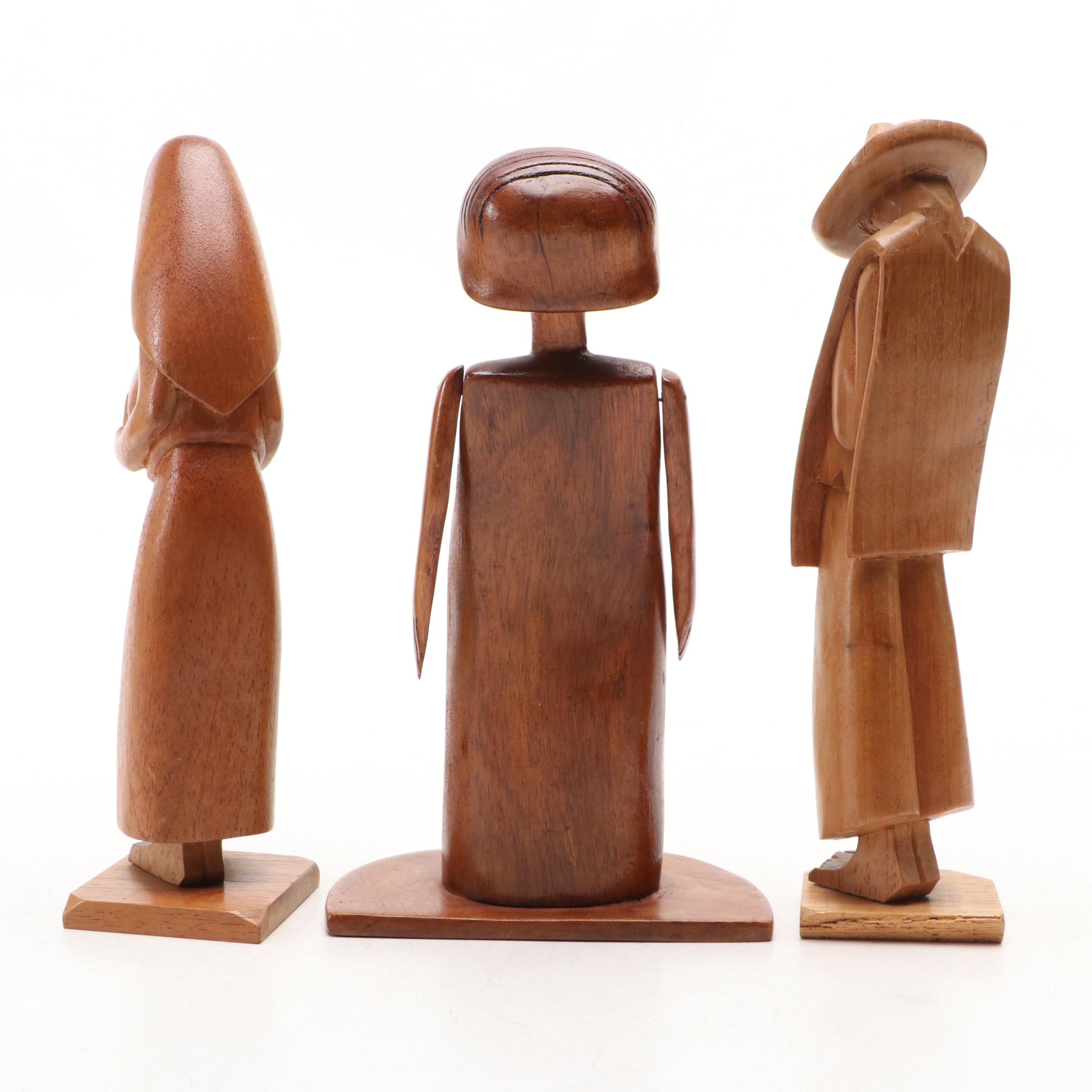 Folk Art Style Wood Carvings of People and Animals, Mid to Late 20th Century