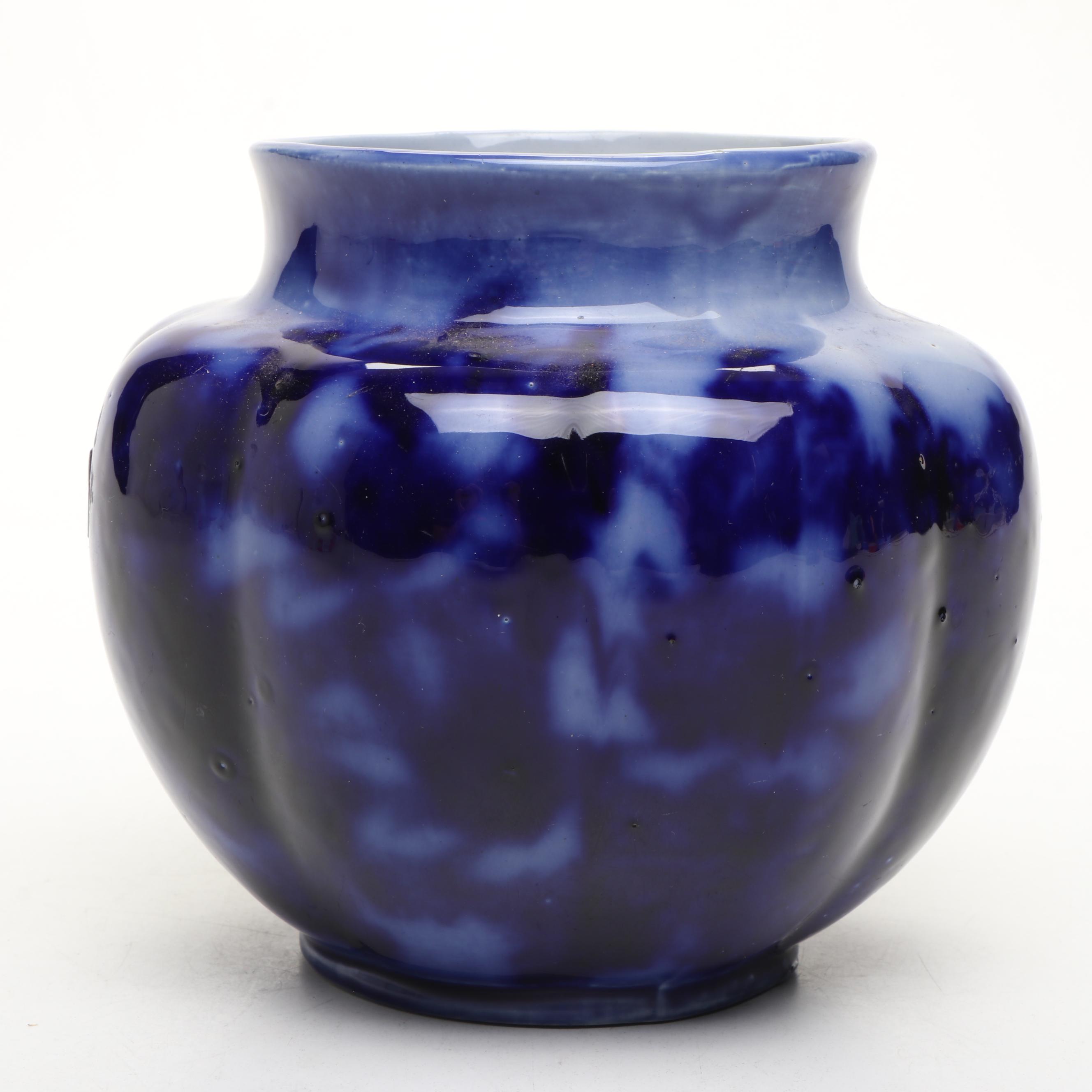 Ribbed Flow Blue Style Ceramic Vase, 20th Century