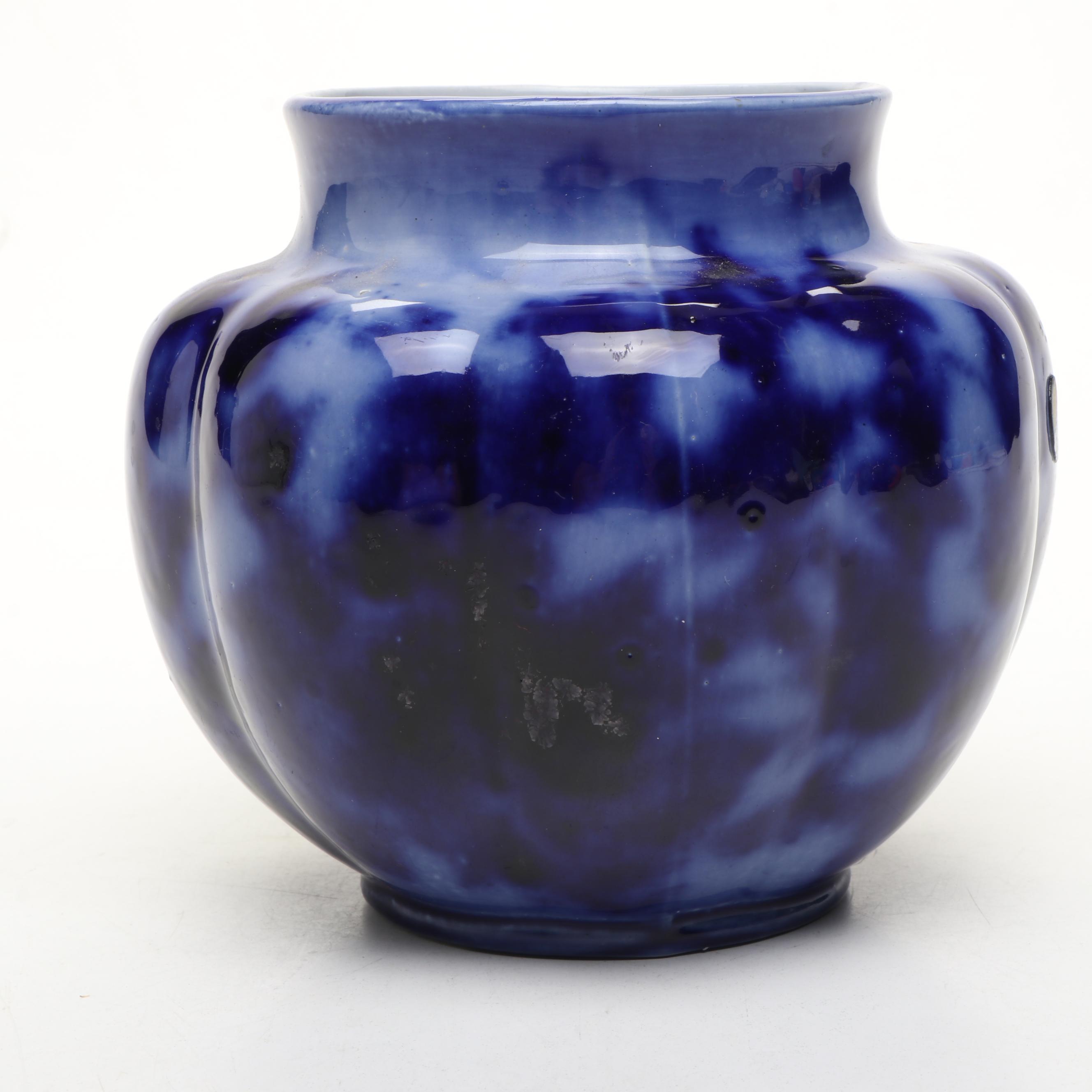 Ribbed Flow Blue Style Ceramic Vase, 20th Century