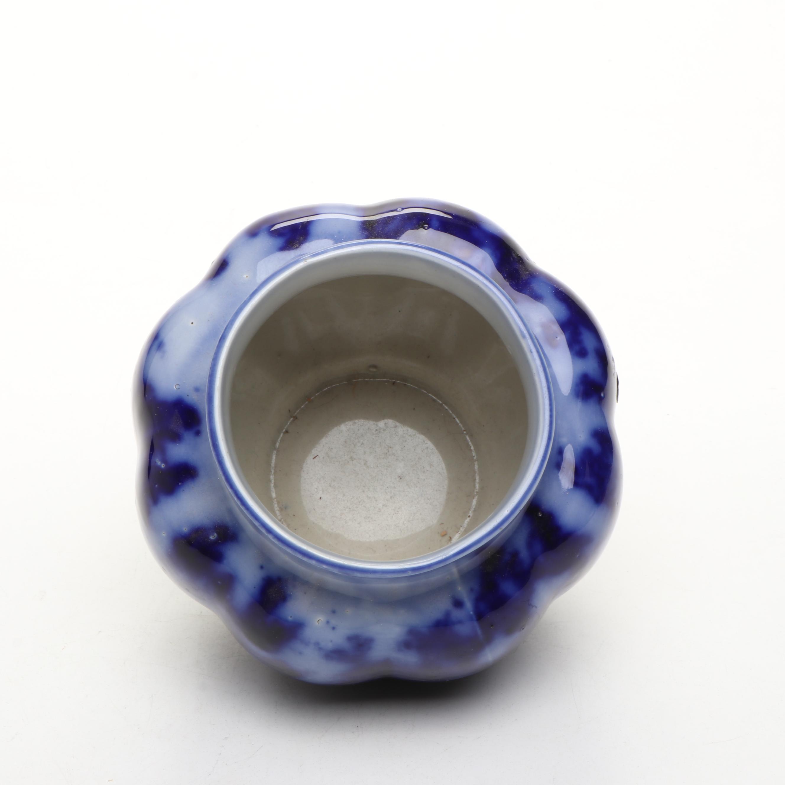 Ribbed Flow Blue Style Ceramic Vase, 20th Century