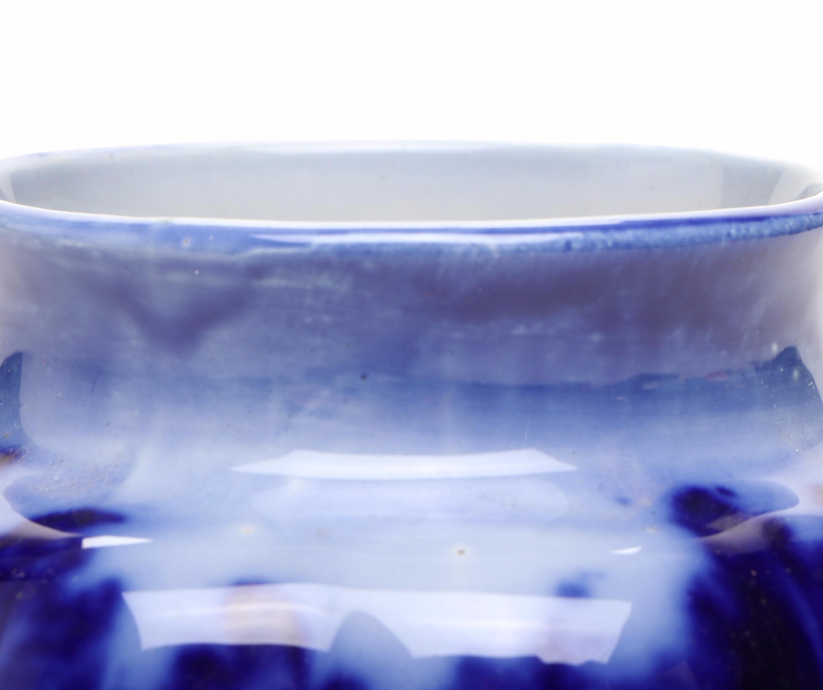 Ribbed Flow Blue Style Ceramic Vase, 20th Century